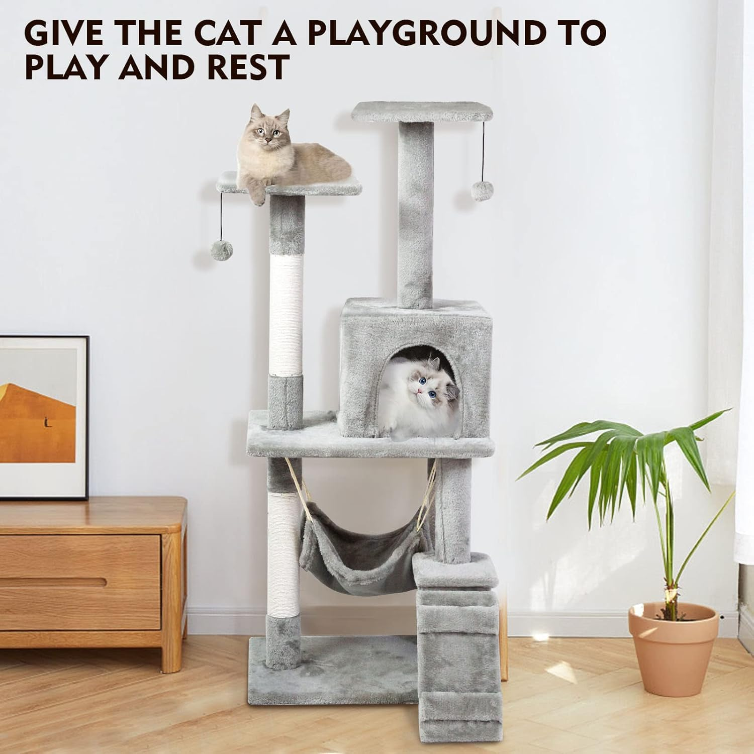 Cat Tree Tower, Cat Condo with Sisal Scratching Post, Activity Centre Cat Climbing Tree with Cat House, Hammock, Sisal Posts, Ladder, and Rest Place for Kitty Kitten (120&times;54&times;30Cm) image number 5