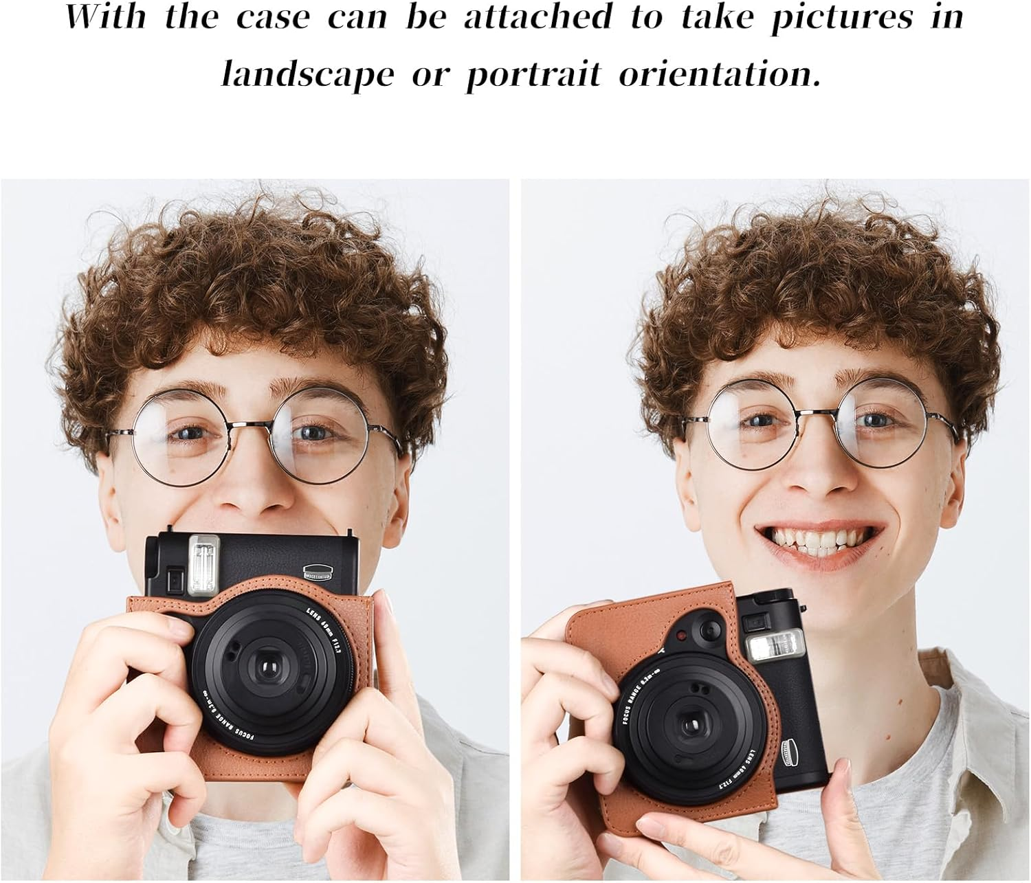 Rieibi Camera Case for Instax Mini 99 - PU Leather Protective Case for Fujifilm Instax Mini 99 Instant Camera - Removable Case with Shoulder Strap Velcro Fastener - Brown - Grey image number 7