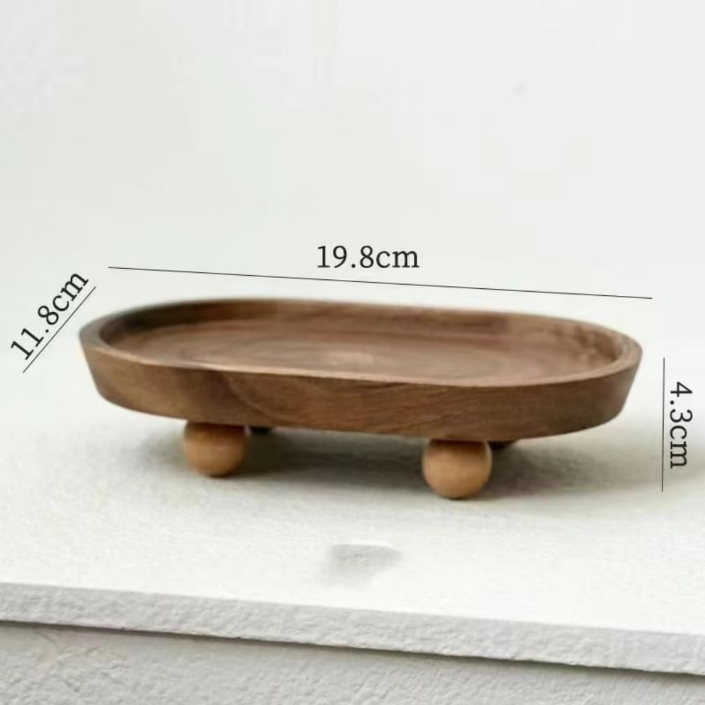 Mini Wooden Riser for Display, Wood Pedestal Stand for Farmhouse Tabletop Entry Table Centerpieces Decor, Decorative Tray for Candles Plants Bottles Soap Dispenser (Oval)
