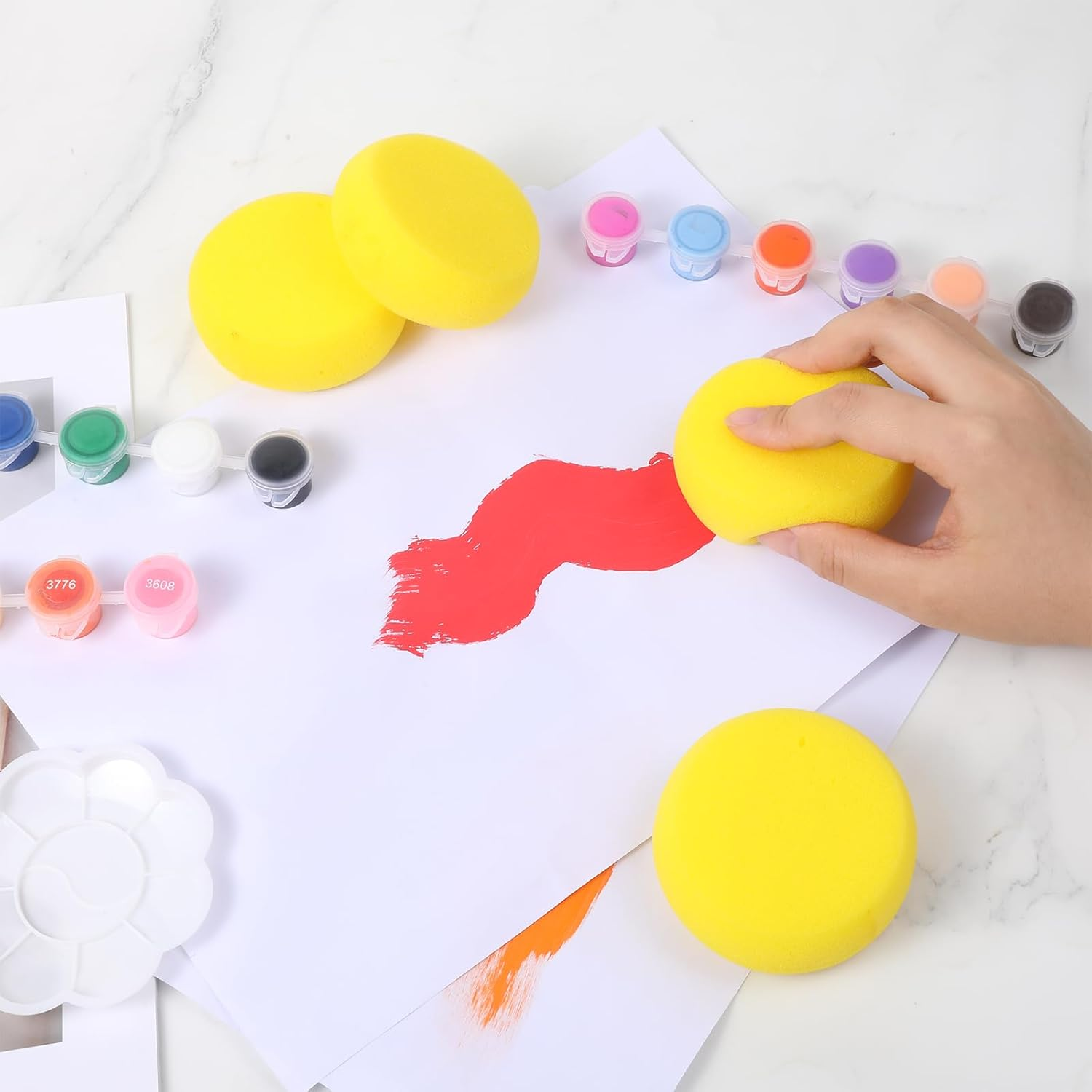 Paint Sponge, 12 Pcs Yellow round Painting Sponges 3 Inch Artist Pottery Sponge Applicator Watercolor Sponges for Face Painting Pottery Art Crafts Ceramics image number 3