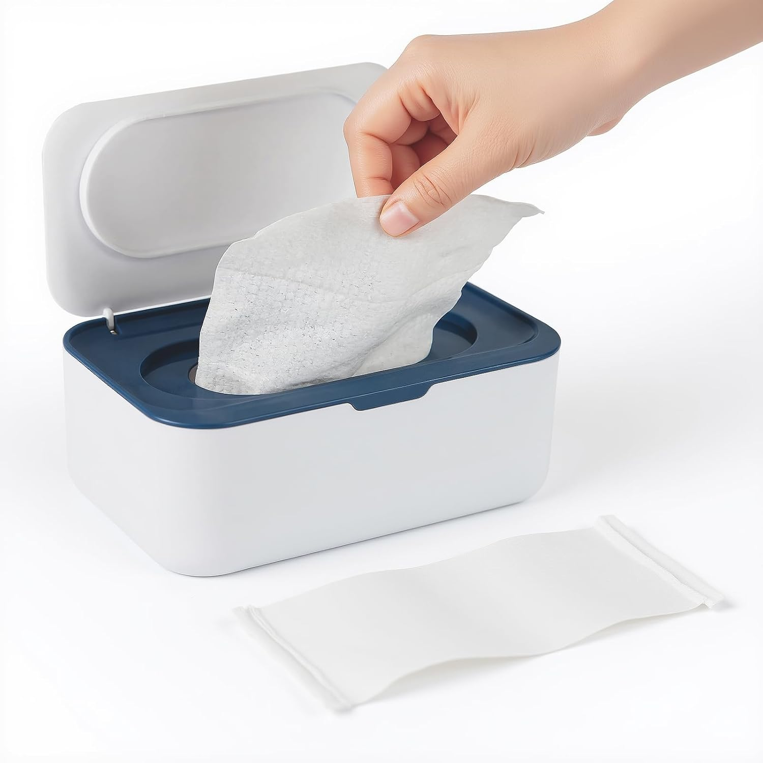 Baby Wipes Dispenser, Wipe Holder, Refillable Case Keeps Baby Wipes Fresh, Easy One-Hand Open, Non-Slip Base for Nursery Use(Blue)