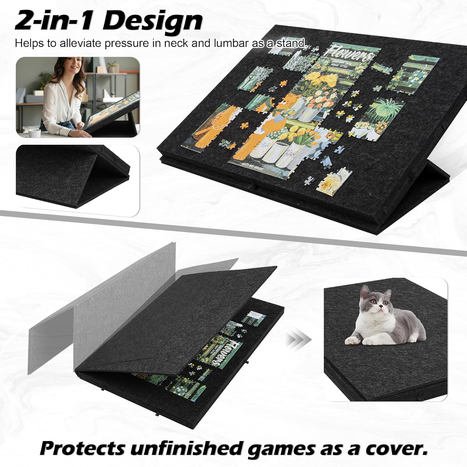 Portable Puzzle Table with 6 Drawers & Cover, Rotating 1500-Piece Jigsaw Board for Adults & Kids, Lightweight Felt Plateau, Ideal Puzzle Lovers (1500 Pcs) image number 5