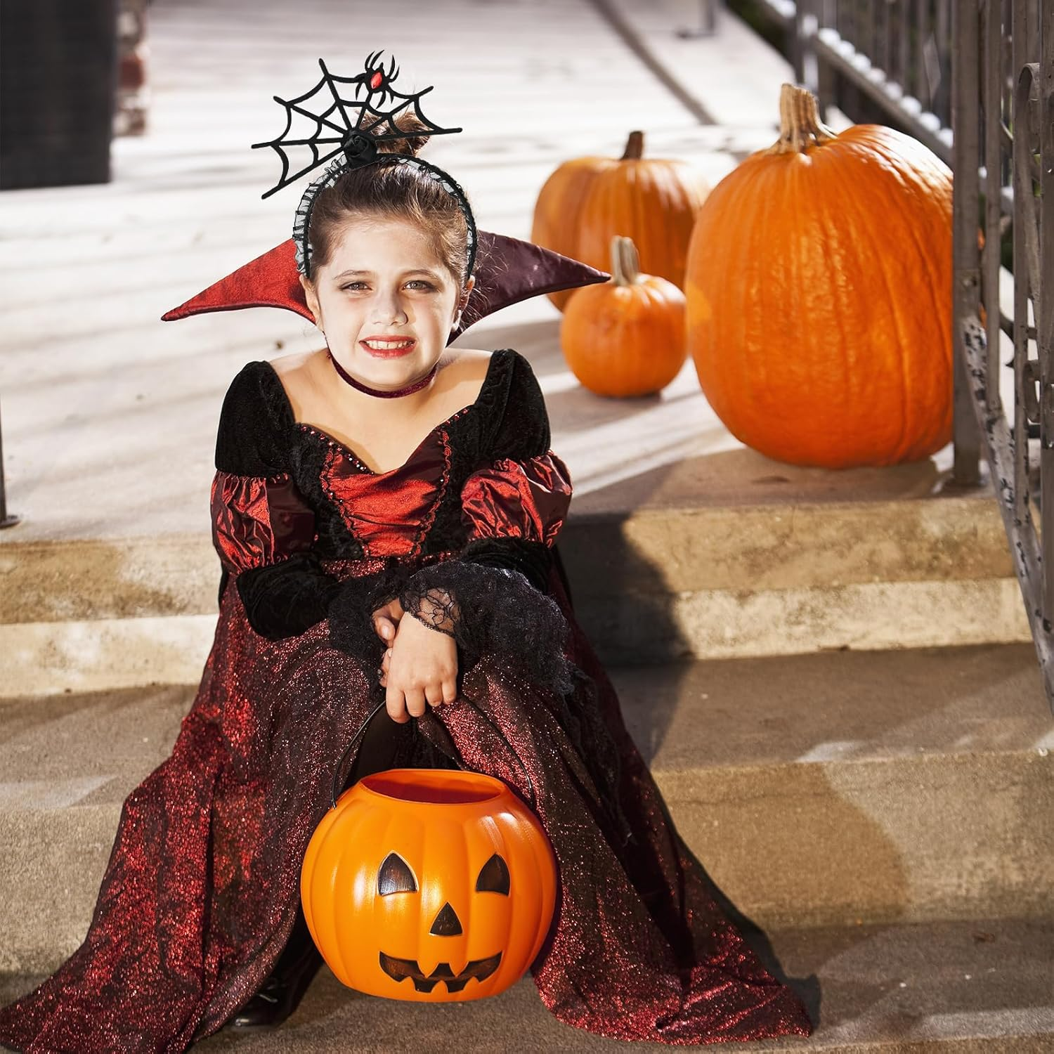 Charmburst 2 Pieces Halloween Spider Headband and Collar Black Red Spider Costume Headpiece Set Hair Accessories Fancy Dress Cosplay Party Decoration image number 3