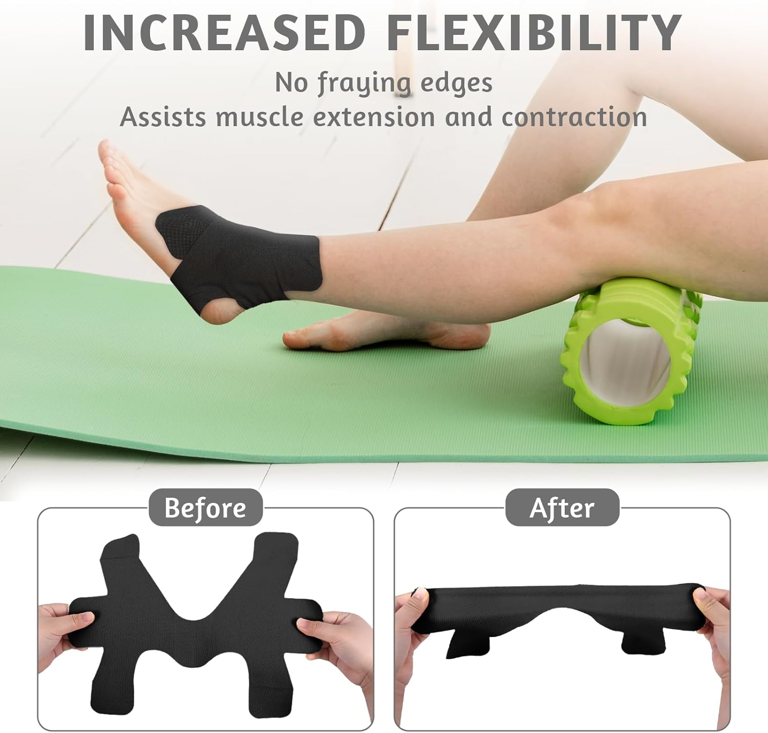 10 Pcs Precut Kinesiology Tape for Ankle Brace,Kinesiology Ankle Tape,Waterproof and Breathable Athletic Tape for Pain Relief,Ankle Support,Sprain Prevention and Ligament Stability(Black) image number 6