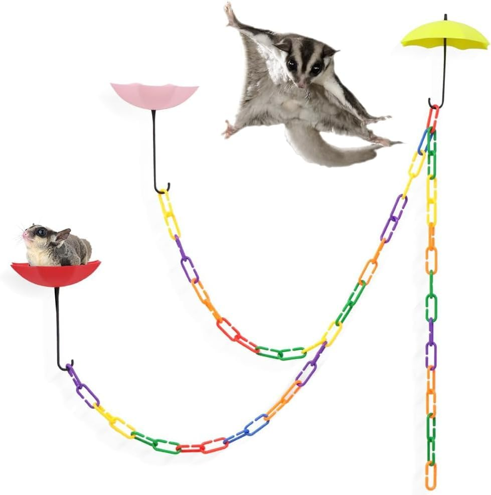 3 Pack Sugar Glider Platform with C-Clips Climbing Chain for Pet Bird Sugar R Squirrel Toyglide (Pink+Red+Yellow, 13.5+6 * 11)