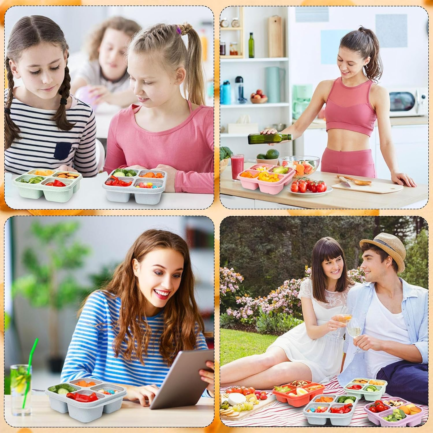 6 Pack Meal Prep Containers, 4 Compartment Bento Snack Boxes, Reusable Divided Lunch Box Containers image number 3