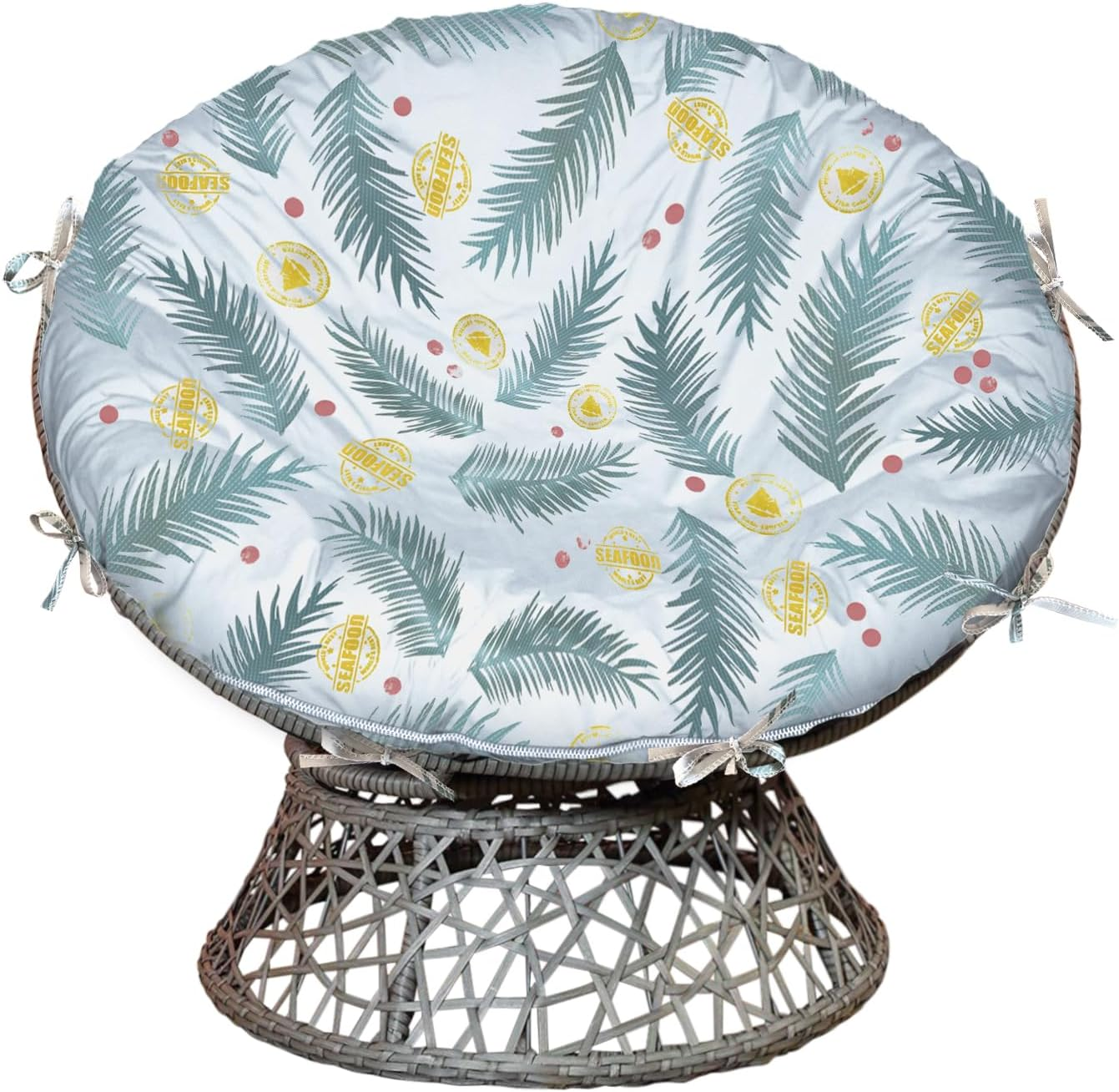 Papasan Cushion Covers 50" D - Blue Leaf Flower Color 600D Waterproof Heavy Duty Oxford Cloth Outdoor Patio Zippered Papasan Cushion Cover image number 5