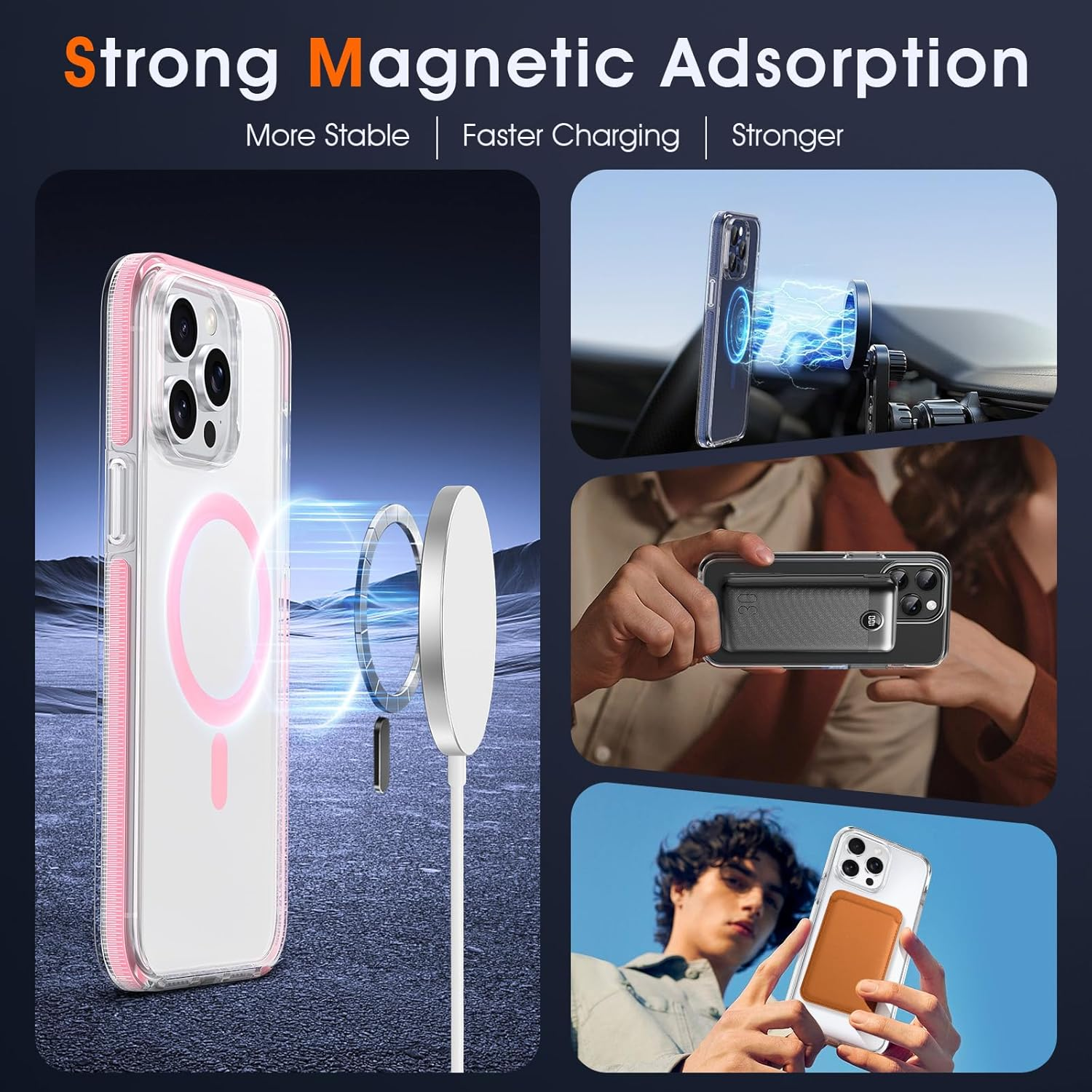 MILPROX Compatible with Iphone 15 Pro Max Case - Compatible with Magsafe - Magnetic Clear Trasparent Design - Non-Yellowing Anti-Slip - Shockproof Bumper Phone Cover - Pink image number 7