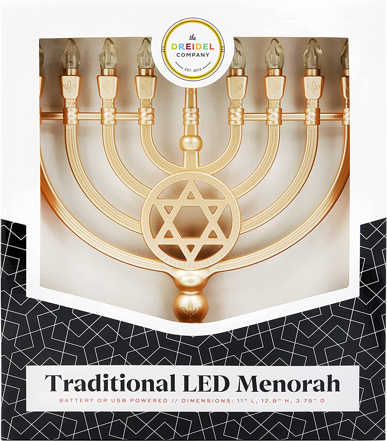 Traditional LED Electric Gold Hanukkah Menorah with Crystals - Battery or USB Powered - Includes a Micro USB 4' Charging Cable image number 5