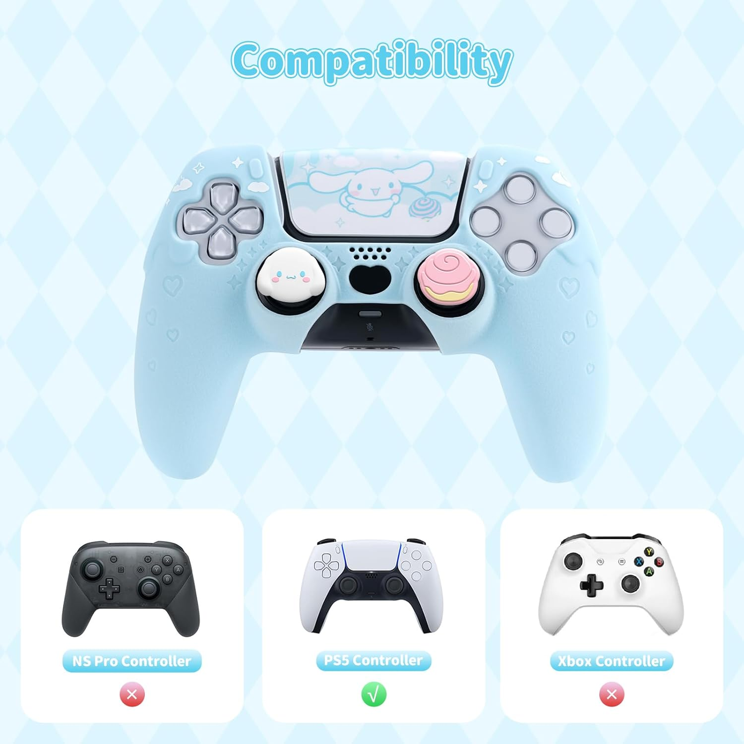 Kuitmor PS5 Controller Cover Skin Case,Anti-Slip Silicone Protective Cover Case,Cute Cartoon Protective Shell for PS5 Controller with 2 Thumb Grip Caps and 1 Sticker image number 1