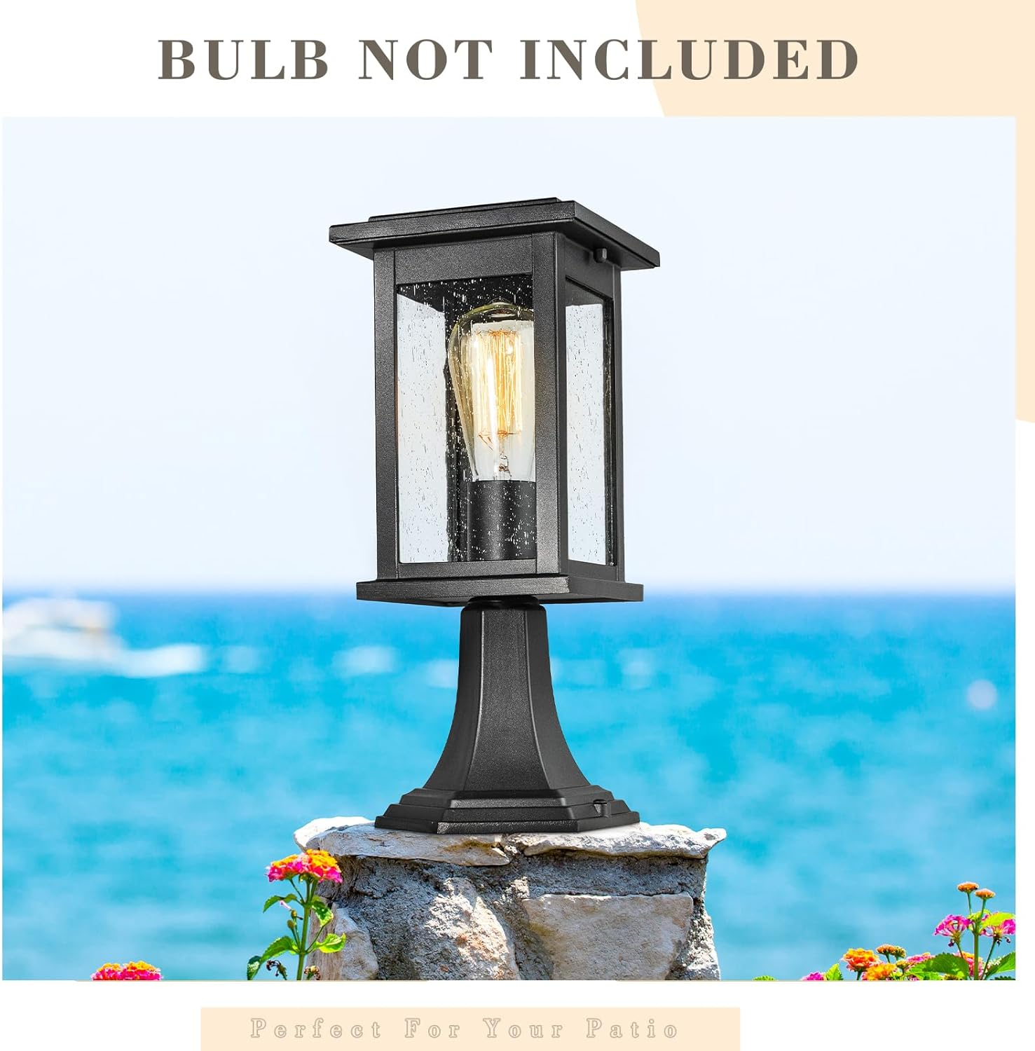 EMLIVIAR Black Post Light Outdoor, Waterproof Pillar Light Ideal for Patio, Pathway, Garden, Aluminum with Water Ripple Glass, AU1803EW1-P image number 2