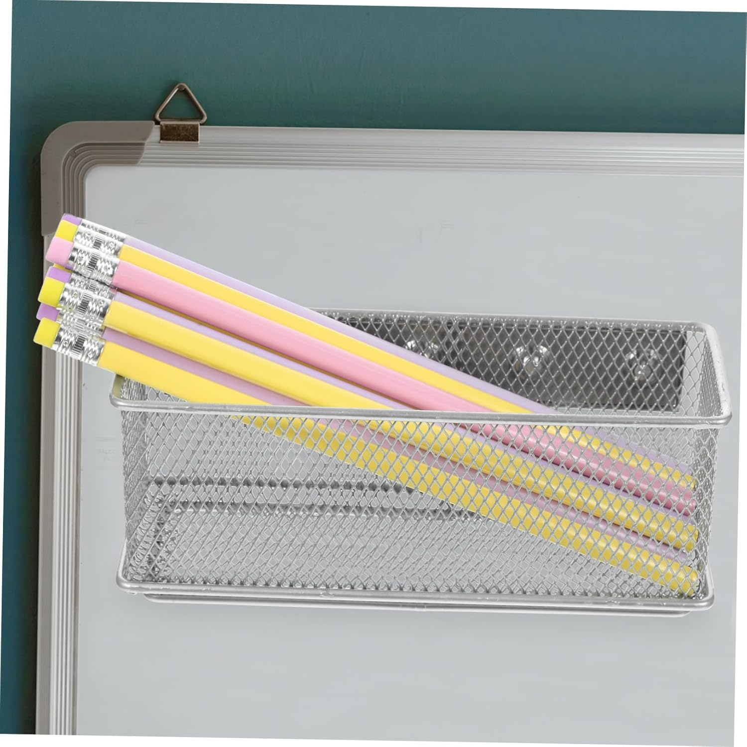TEHAUX Magnetic Pencil Holder Wire Basket Large Silver Locker Accessories Storage Organizer for Refrigerator and Office image number 4