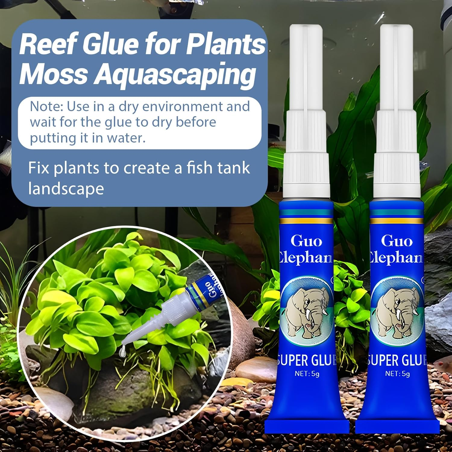 1DFAUL Aquarium Glue Fish Safety, 2Pcs Coral Reef Glue for Plants Moss, Coral, Stone, Wood Aquascaping, Quick Drying (2) image number 2