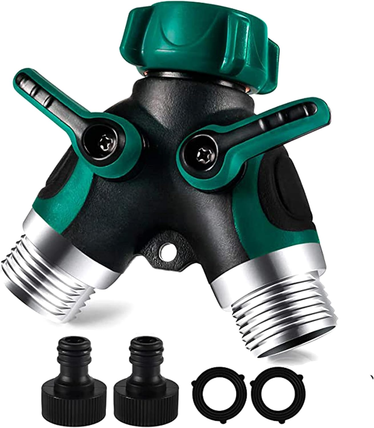 Hose Splitter, Garden Hose Splitter 2 Way, Heavy Duty Metal Water Hose Splitter with Long Handle Shut off Valves 3/4 Inch Y Connector Garden Faucet Splitter for Outdoor Gardening with 2 Rubber Washers image number 2