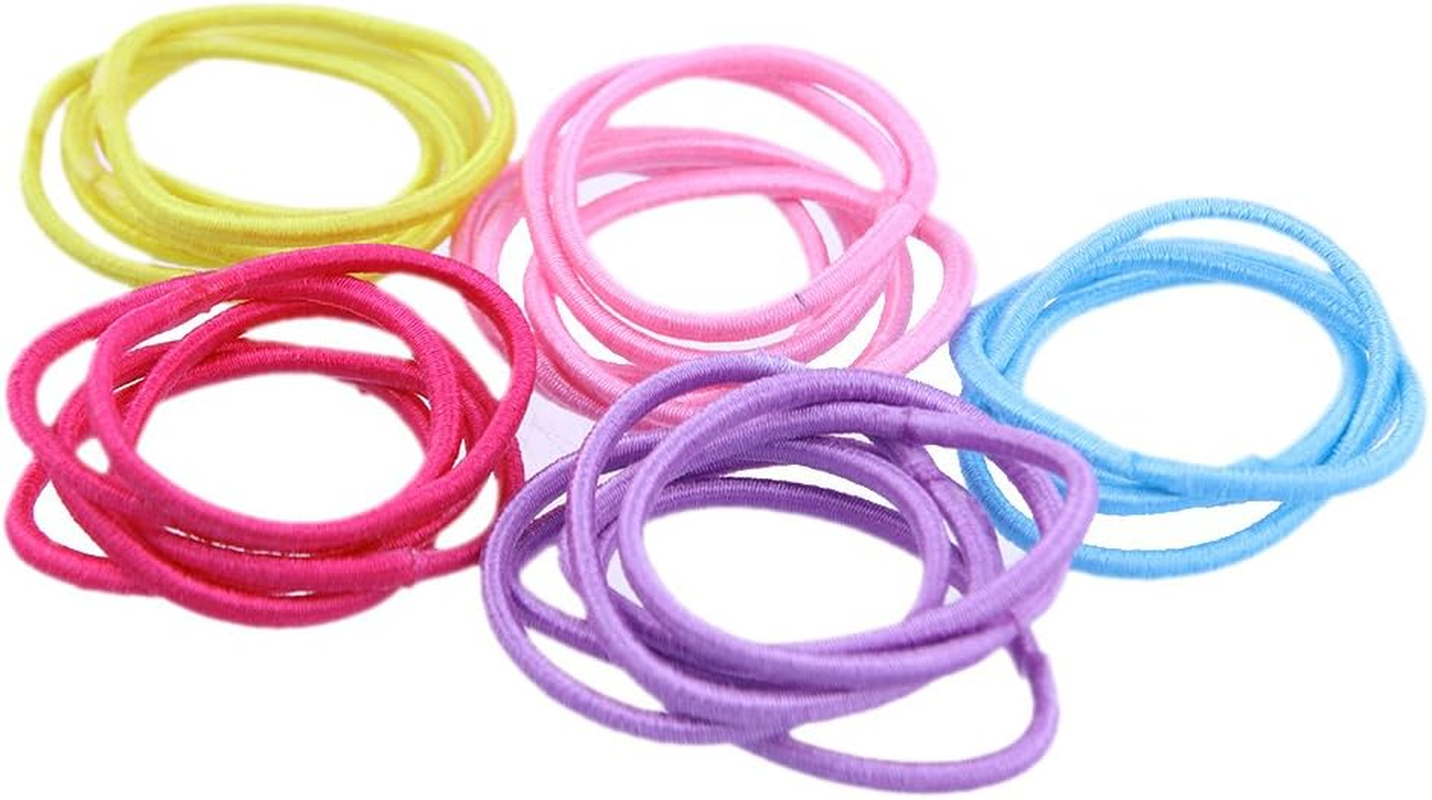 Coobbar 100Pcs Women Elastic Hair Ties Band Ropes Ring Ponytail Holder (Red) - Black,Dark Blue image number 7