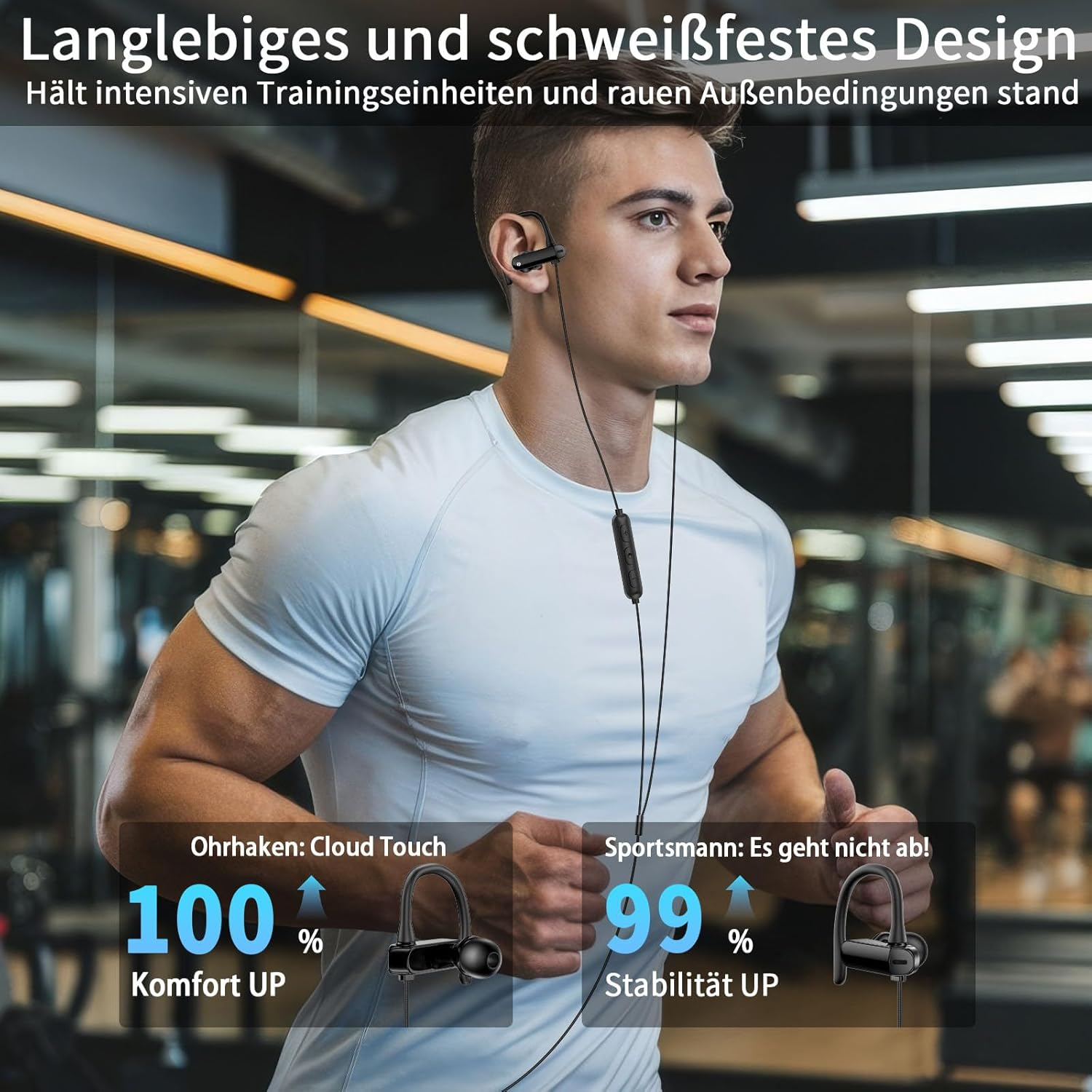 In-Ear Headphones with Cable Sports Headset with Ear Hooks 1.8 M Microphone and Volume Control 3.5 Mm Headphones for Samsung A25 Iphone Ipad Hifi Sound for MP3 MP4 Laptop Gaming Office Workout Music image number 5