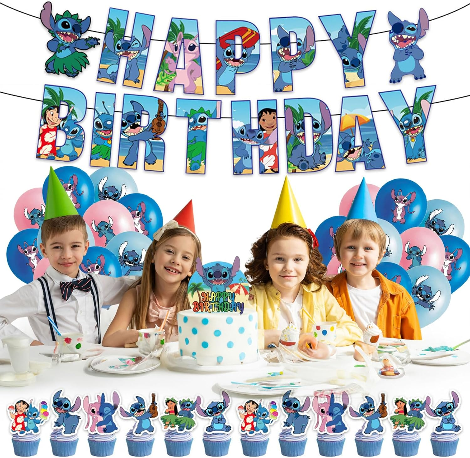 39 Pcs Cute Birthday Party Decorations, Party Supplies Include Happy Birthday Banner, Balloons, Cake Toppers, Hanging Swirls, Cartoon Party Celebrate Supplies image number 3