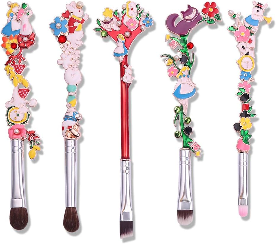 Rongji Jewelry Kawaii Sailormoon Makeup Brushes - 8Pcs Anime Magic Wand Brush Set with Pink Pouch, Professional Foundation Powder Flat Eyeline Blush Kit for Girl Women Fans (Pink 5Pcs)