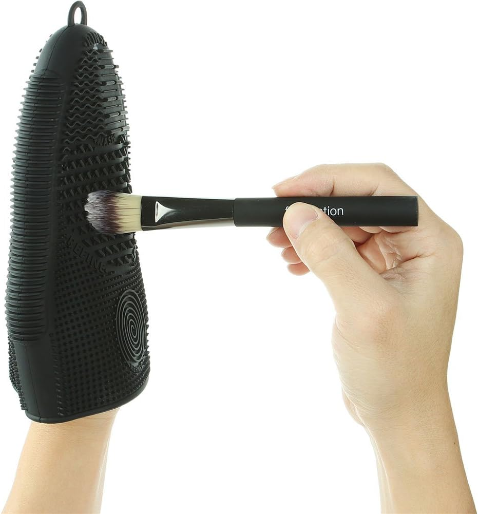 Scivokaval Makeup Brush Cleaner Mat Mitt Glove Silicone Cosmetic Cleaning Scrubber Tool for Face Brushes and Eye Brush Washing Pad Black - Black image number 2