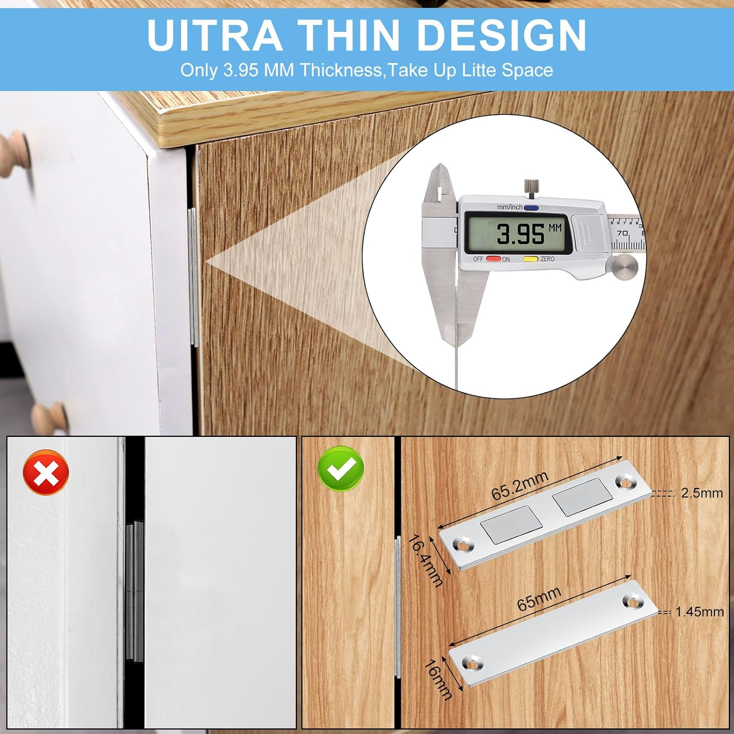 Romon Magnetic Catch Magnets for Cabinet Doors, Pack of 8 Ultra Thin Door Magnets Cupboard Magnets Strong Door Closer Double Magnets Drawers Wardrobe Magnetic Closure for Furniture Cabinet Door