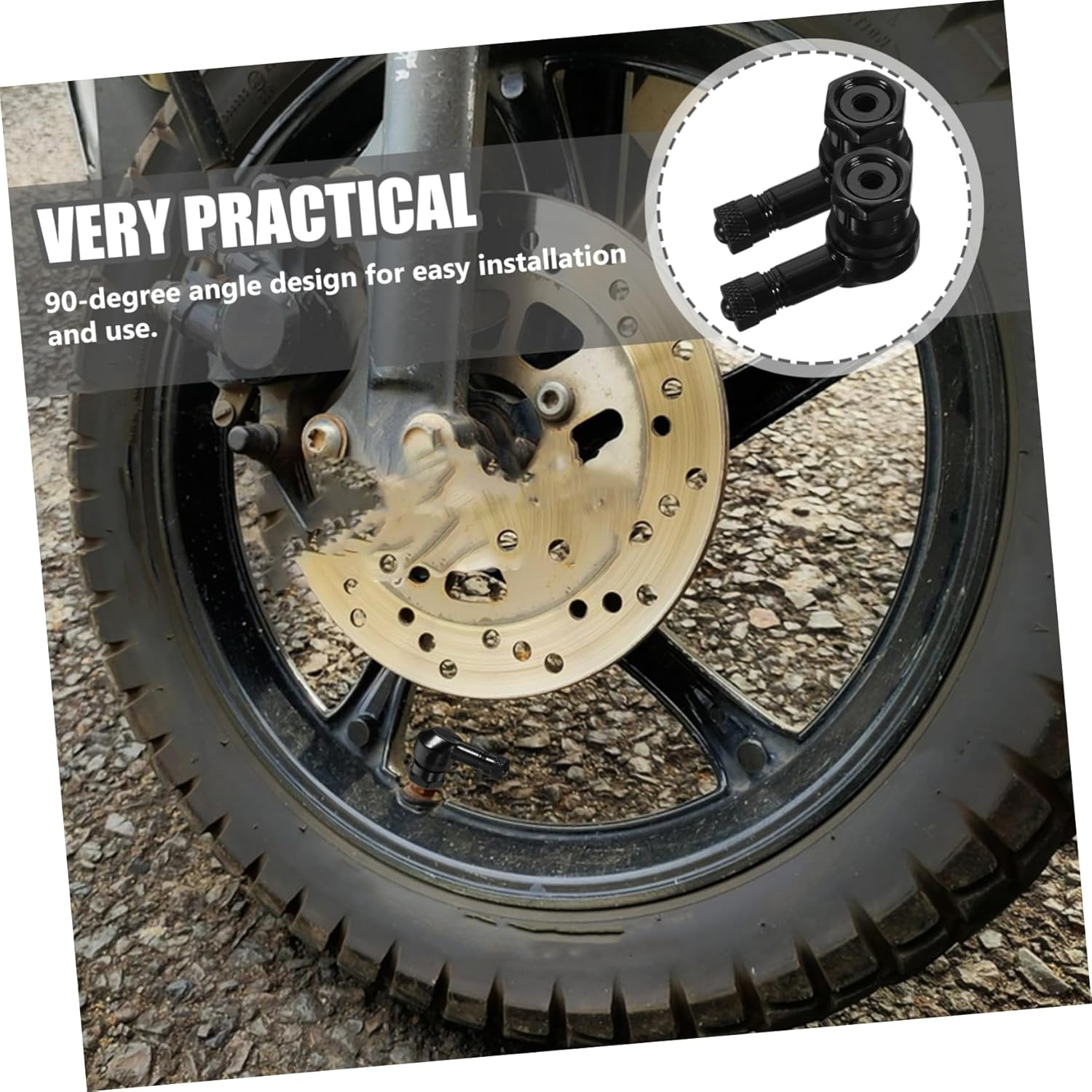 Anneome 2Pcs 90 Degree Motorcycle Valve Stem Caps &Phi;11.3Mm Universal Air Valve Covers Black Dirt-Resistant Tire Pressure Caps for Motorbike Accessories image number 2