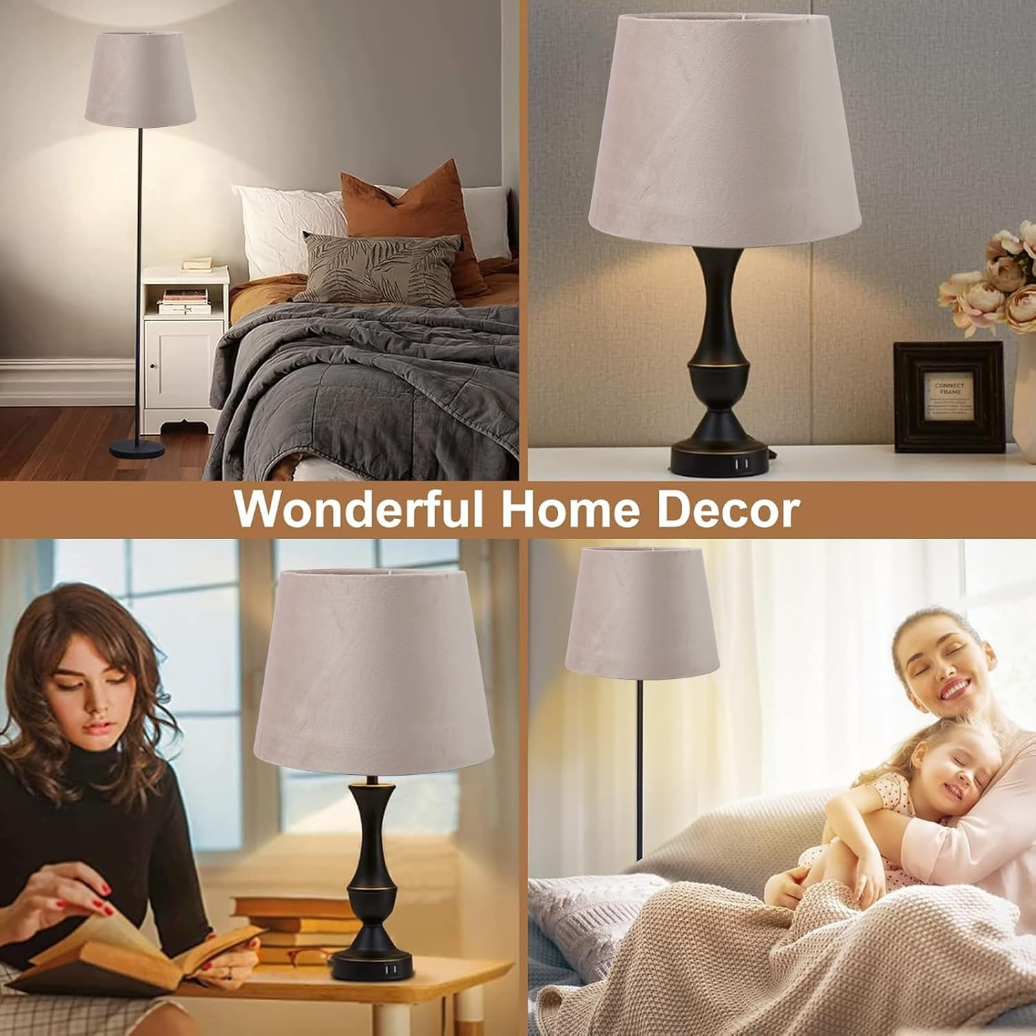 Lamp Shades, 6.5 X 8.5 X 6.3 Inch Modern Fabric Lampshade, Small Handmade Lampshade for Table Lamp Chandeliers Wall Floor Bedside Lamp, Easy Assembly Required (Beige)