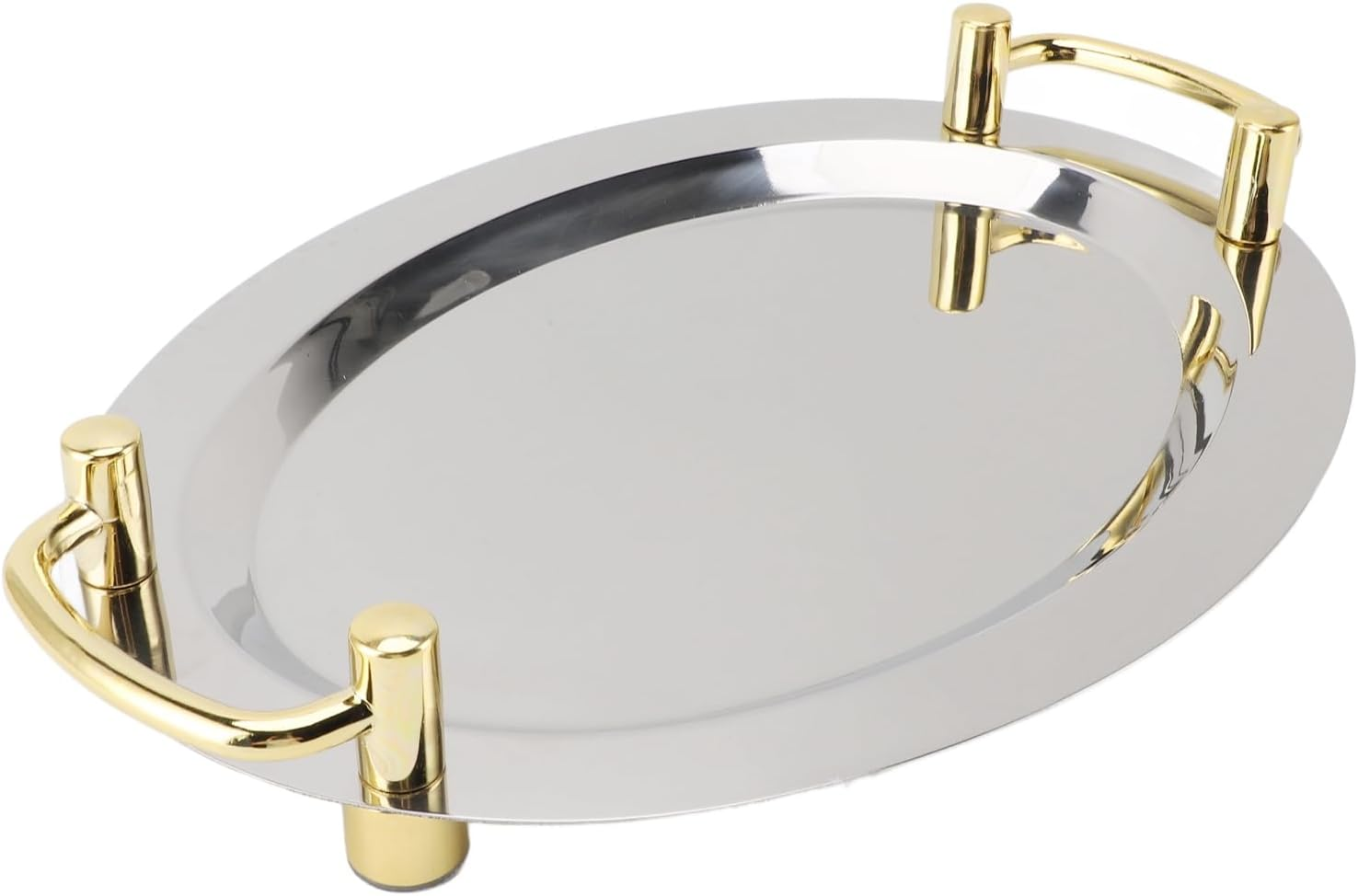 Stainless Steel Tray with Handle, Tea Drink Platter Platter, Service Tray, Decorative Serving Platter for Dessert, Fruit, Snack, Cafe, Banquet, Party (Rectangle Shape with Gold image number 5