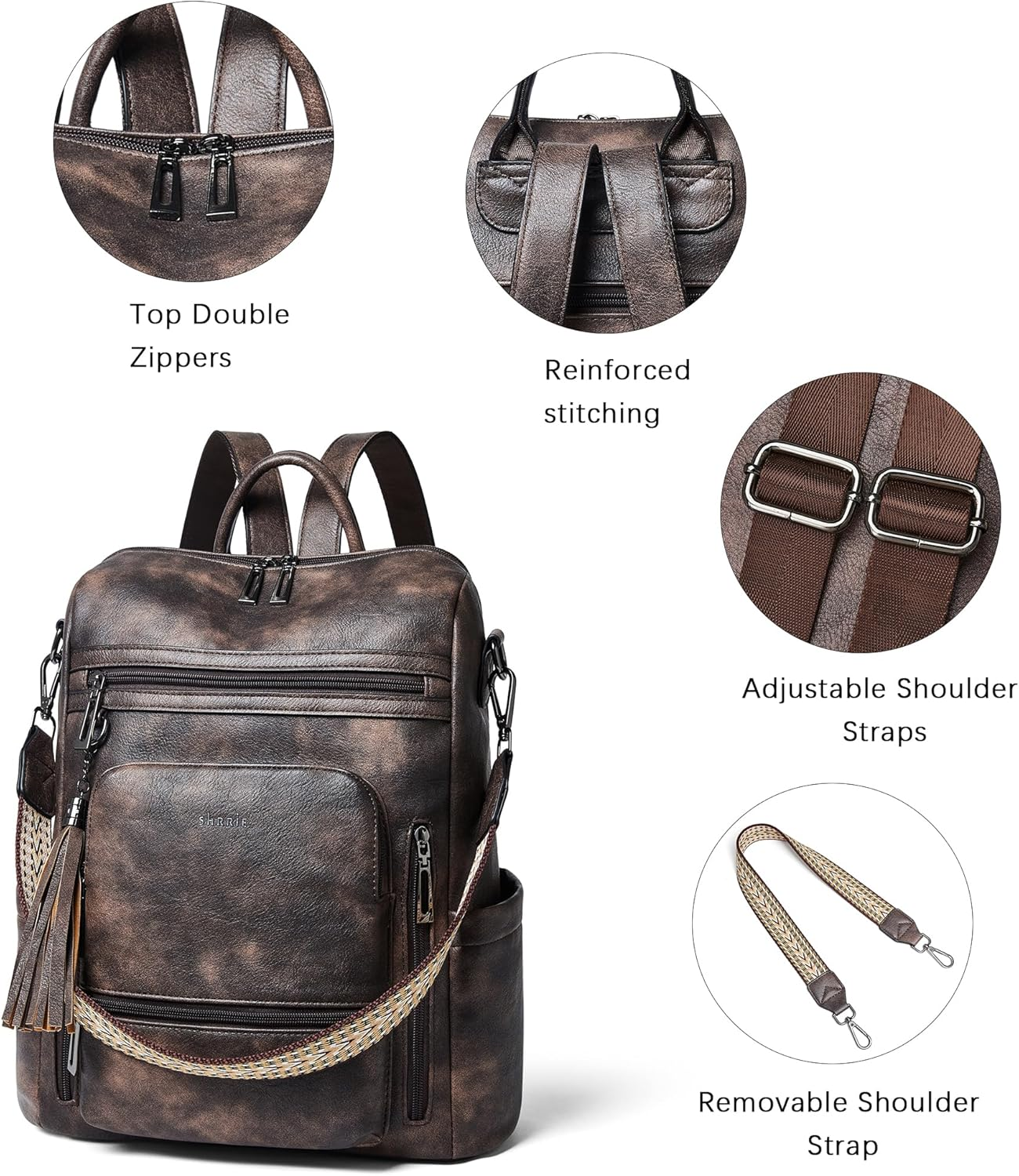 Shrrie Vegan Leather Laptop Backpack for Women 15.6 Inch Work Backpack Fashion Travel Backpack Purse for Business College - Nubuck Brown image number 2