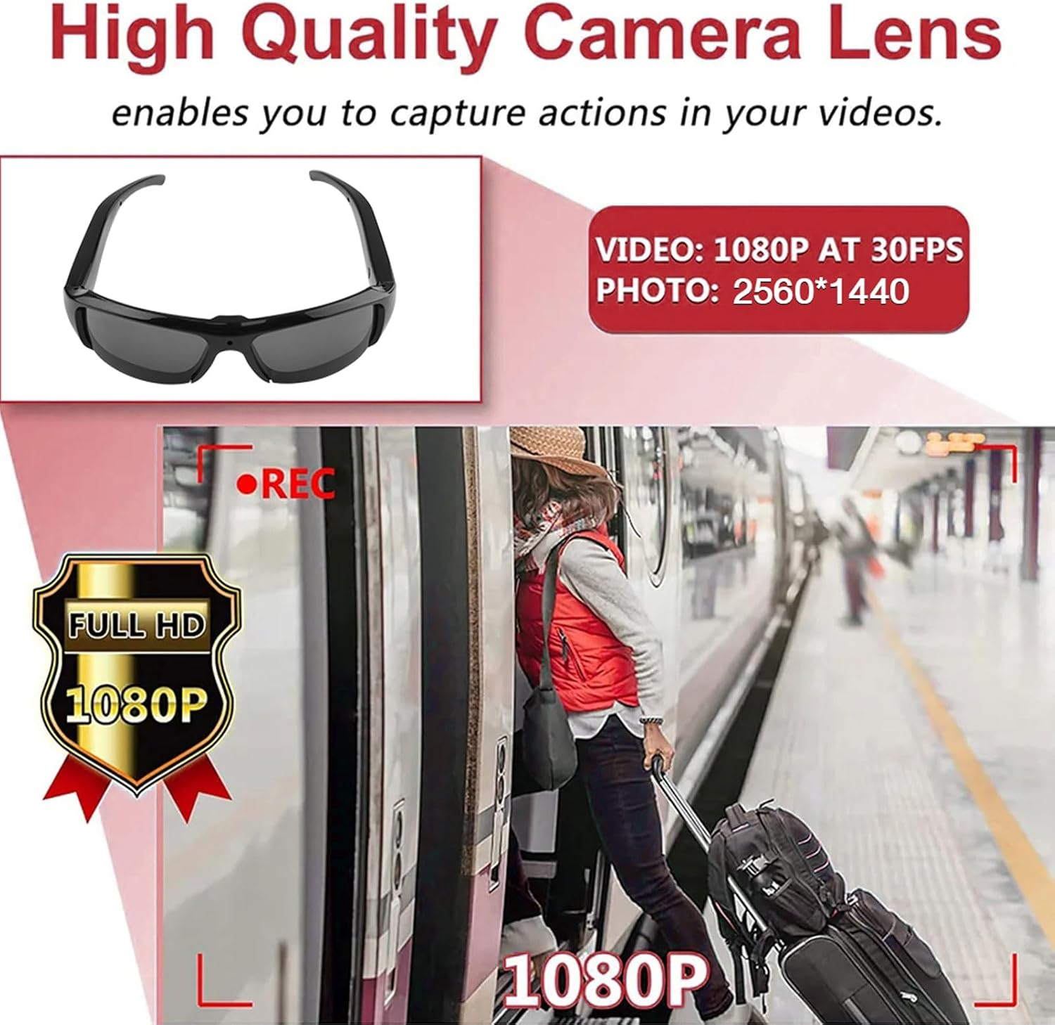 GOWENIC 1080P Camera Sunglasses, Sports Action Smart Glasses Cam with Wide Angle Lens, anti Shake for Cycling First Person Perspective image number 1