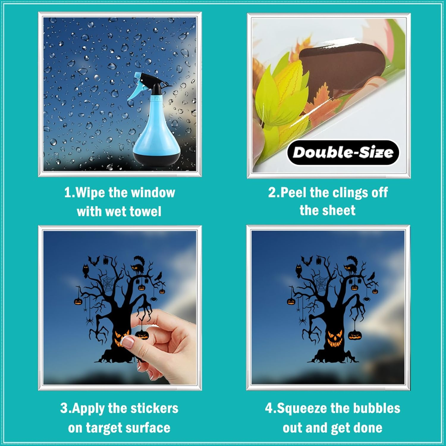 9 Reusable Halloween Window Stickers, 95 Pcs Halloween Window Stickers, Double-Sided Removable Halloween Horror Stickers, Perfect for Haunted House Window Decorations and Parties (Classic, Red) - Black image number 4