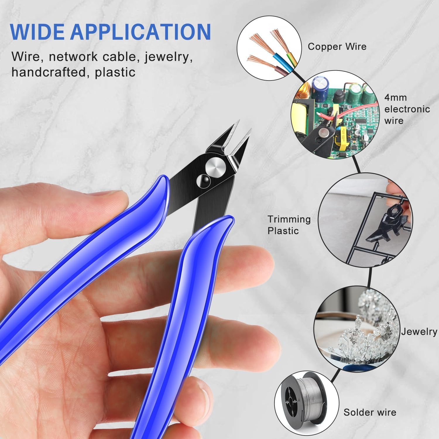 NICE-POWER Wire Cutters, 5 Inch Professional Pliers Cutter Electronic Flush Wire Cutter Carbon Steel Cutting Nippers for Electrical Jewelry Making(Blue)