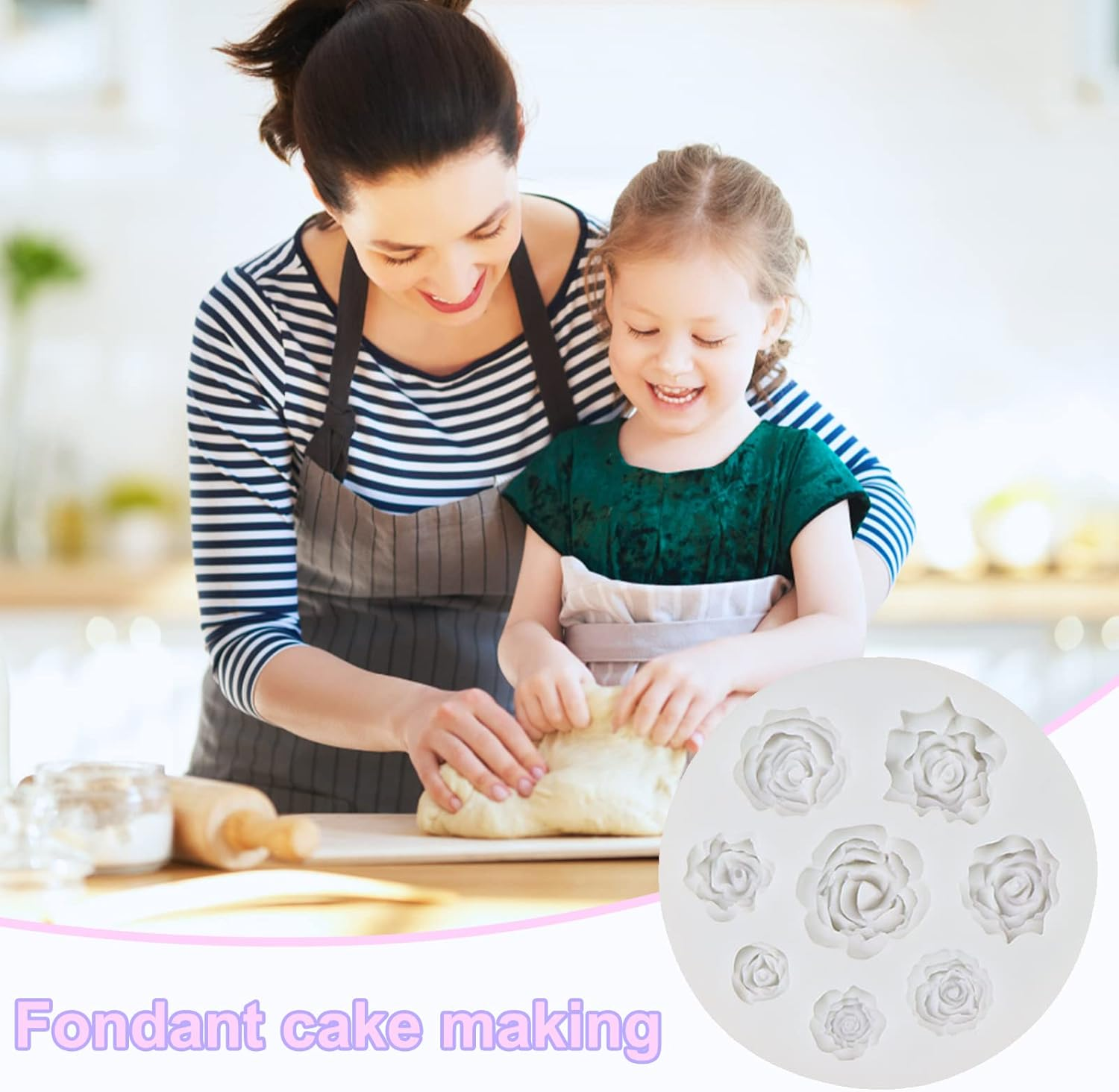 3 Pcs Flower Molds Flower Silicone Mold Flowers Fondant Mold Set Cake Baking Mold Sugarcraft Candy Chocolate Molds Polymer Clay Mold for DIY Soap Jewelry Casting DIY Crafting Projects image number 2