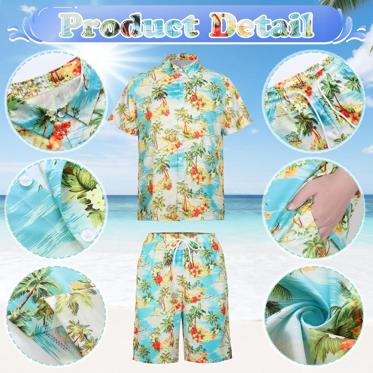 80S 90S Hawaiian Shirt for Men, 80S 90S Costume Set Men for Carnival Summer Party Outfits image number 2