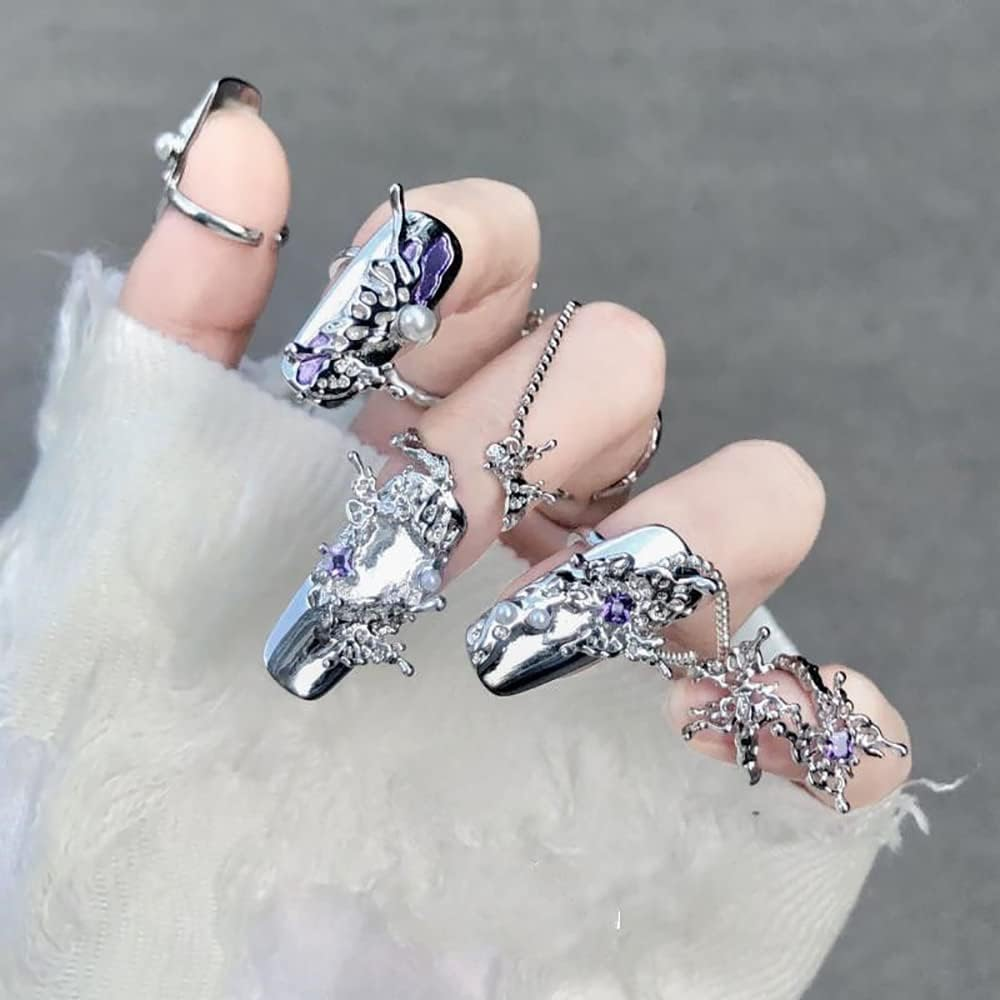 5Pcs Women Finger Tip Nail Rings, Adjustable Opening Nail Art Charms Accessories, Jewelry Fingernail Finger Tip Claw Nail, Fingernail Tip Fingernail Rings Set (Purple) image number 2