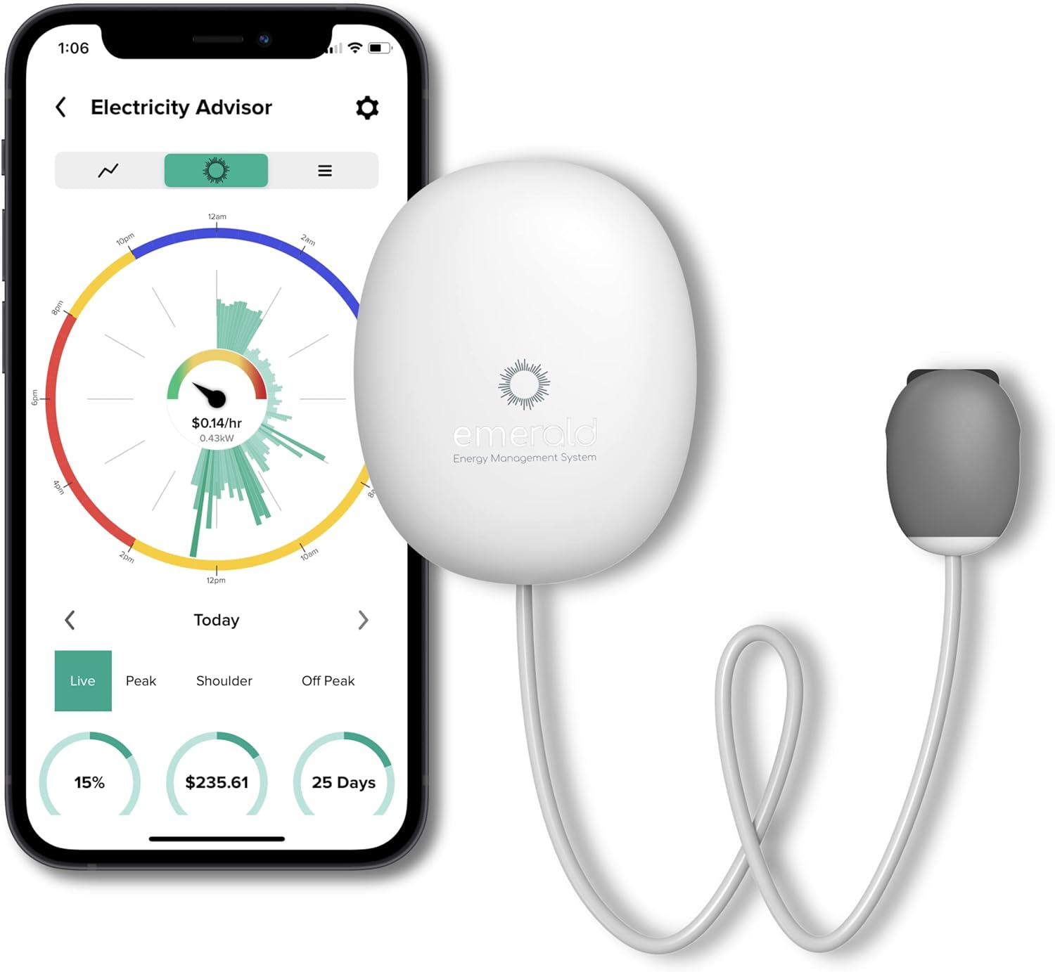 Emerald Electricity Advisor - Smart Bluetooth Enabled Device Monitors and Tracks Electricity Consumption Sending Data Directly to Your Phone. save Money and Energy. image number 5