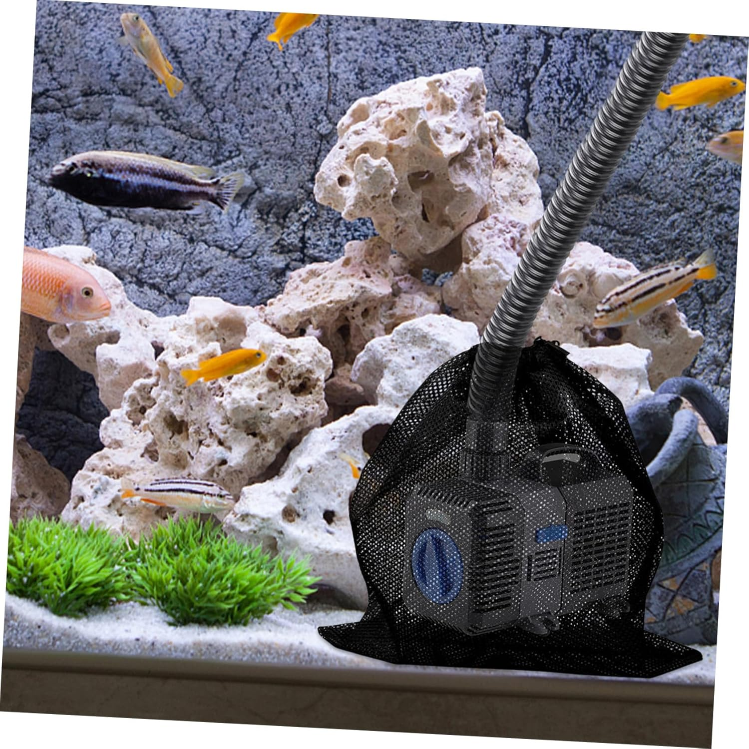 Water Pump Filter Bag Large Mesh Pouch with Drawstring and Buckle Protective Mesh for Outdoor Fountains Ponds Aquariums Easy to Clean and Replace Extends Pump Life Black image number 3