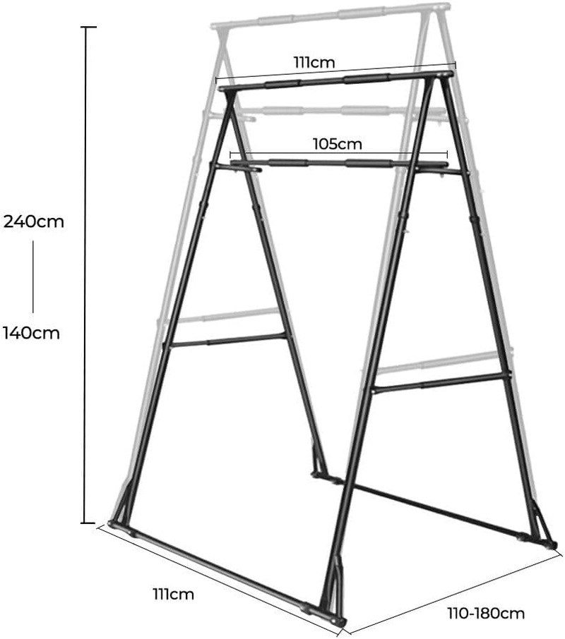 ALSTON Pull up Bar Station, Foldable, Aerial Yoga Stand, Height Adjustable, Swing Trapeze Frame, Steel A-Frame, 110Kg Weight Capacity, Black image number 2