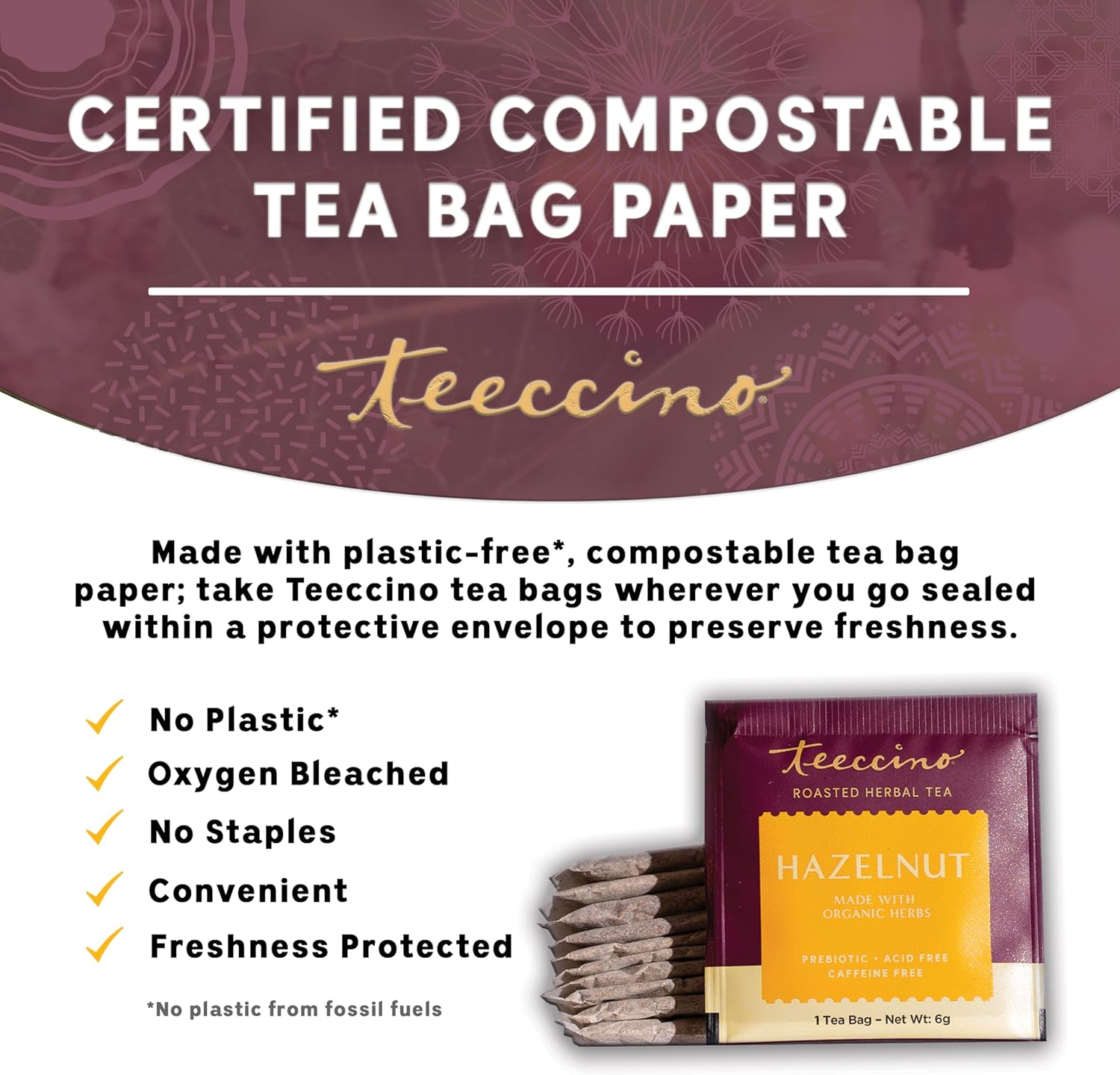 Teeccino Hazelnut Medium Roast Caffeine Free Herbal Tea 150 G, 25 Teabags image number 6