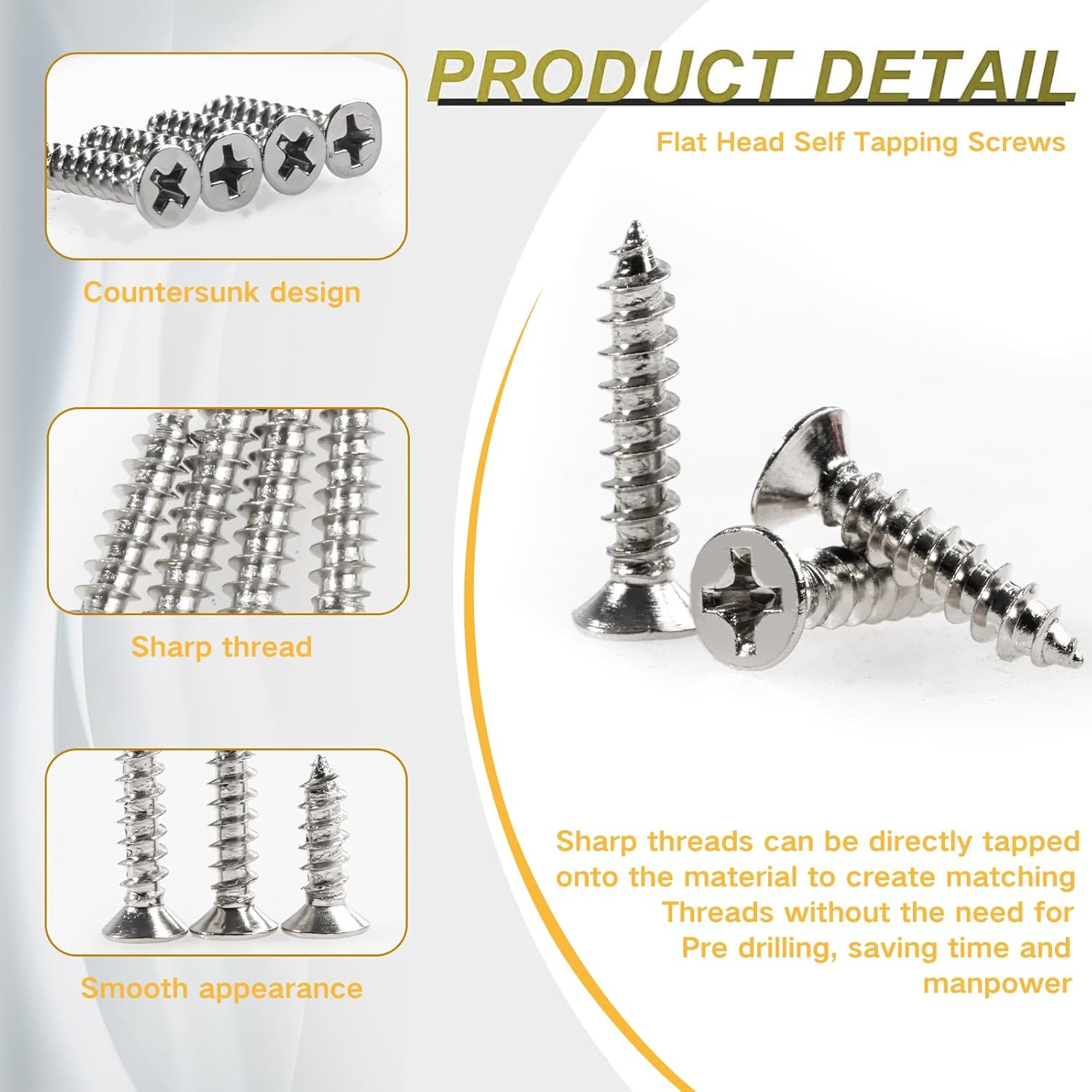 M4 Silver Wood Screws Countersunk Head Self-Tapping Screws 285Pcs Metric M4X8/10/12/14/16/18/20/25/30/35/40Mm Wood Fasteners Carbon Steel Screws Assortment Kit image number 1