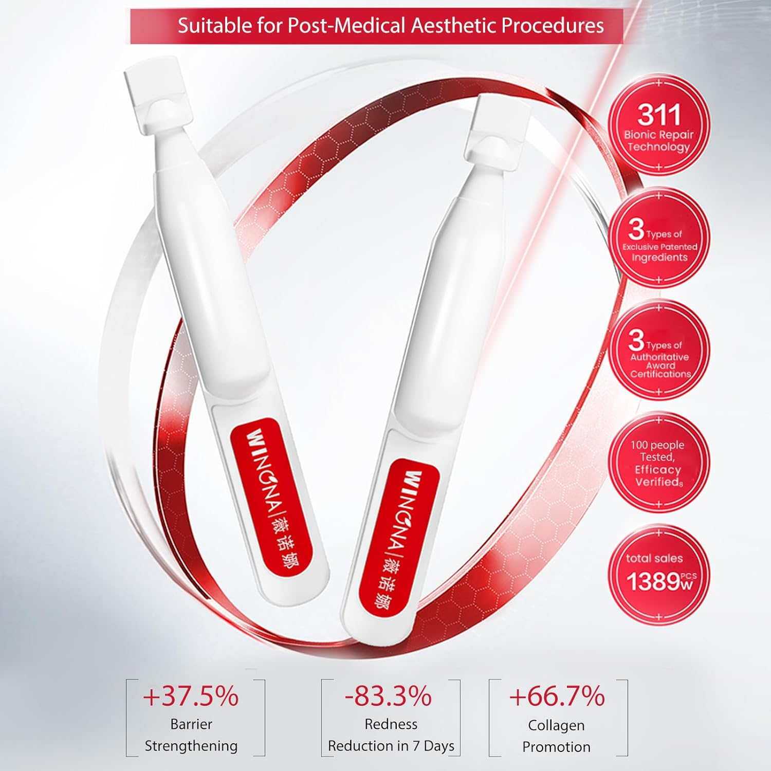 Winona Face Serum 1.5Ml&times;30, Barrier Repairing Essence for Sensitive & Fragile Skin, Single-Dose BFS Ampoule Design, Portable, Hydrating Repair Essence, Boosts Collagen & Strengthens Skin Barrier image number 5