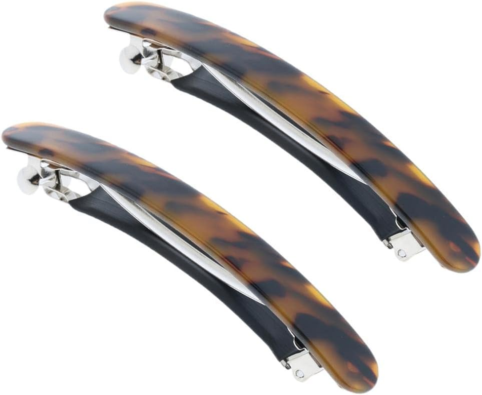Baoblaze Women'S Hair Clips, French Hair Clips, Vintage Hair Accessories, Barrette, Automatic Tortoise Shell Hair Clips for Girls, Fine Hair and Medium Thick Hair, Blue Black, 8.3 Cm, Pack of 2