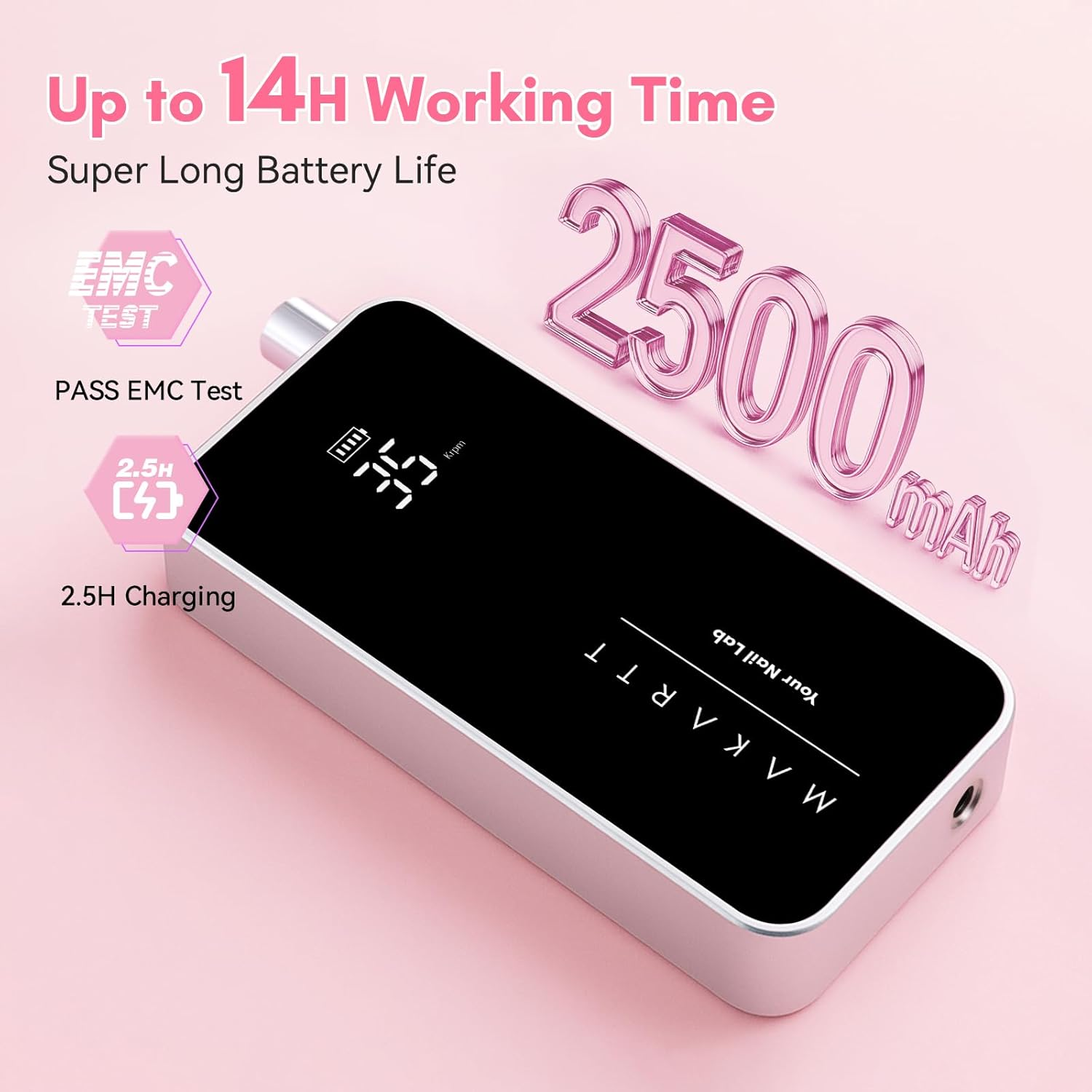 Makartt Electric Nail Drill - 35000RPM Rechargeable Efile with Coreless Motor, Nouvella Portable Nail Filer Machine for Acrylic Gel Removal with Drill Bits Set, Black - Nouvella Purple image number 2