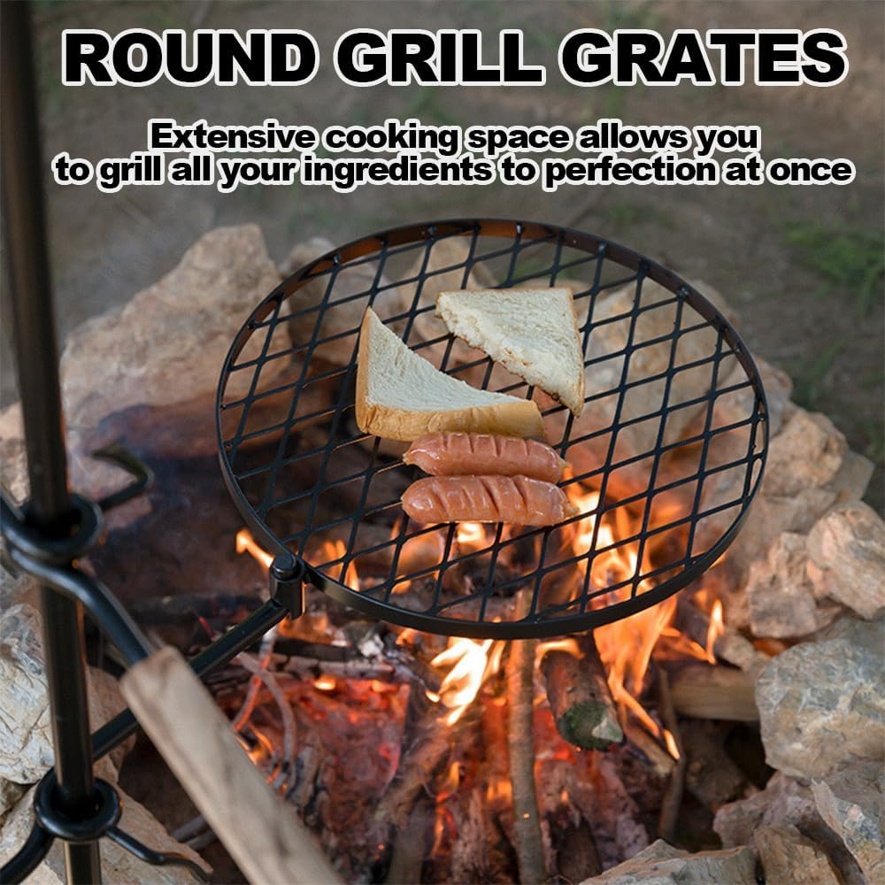 Fire Pit Grill Rack, Portable Fire Pit Grill, Adjustable Rotating Campfire Grill, Open Flame Cooking Equipment, Multifunctional Heavy Duty BBQ Steel Rack for Outdoor Camping, Campfire BBQ image number 4