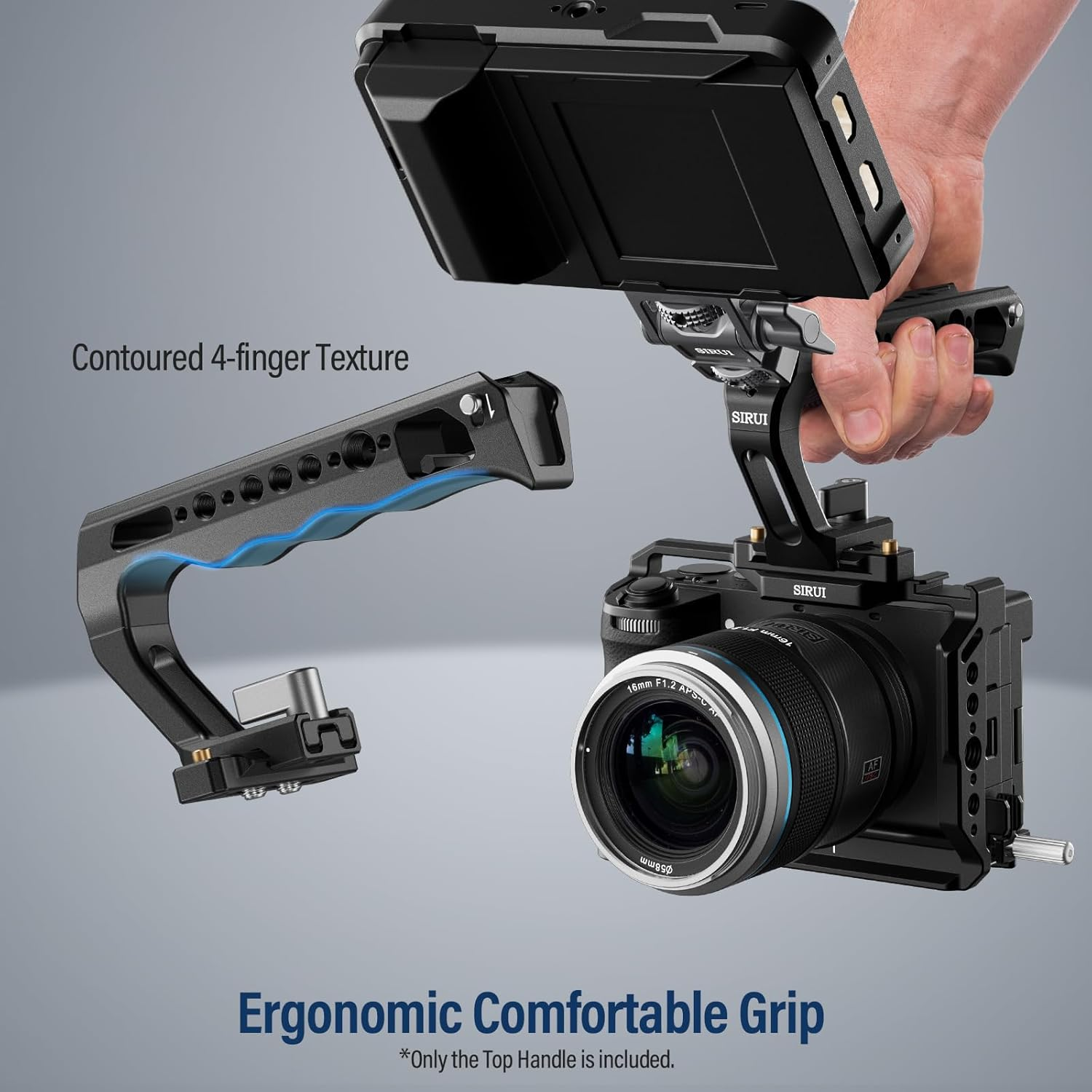 SIRUI 2 in 1 Top Handle with Locating Mount for ARRI or NATO Mount, All-Aluminium Camera Cage Handle Grip with Cold Shoe with Safety Pin, Multiple Threaded Holes, AM-MTHA, Pack of 1 image number 6