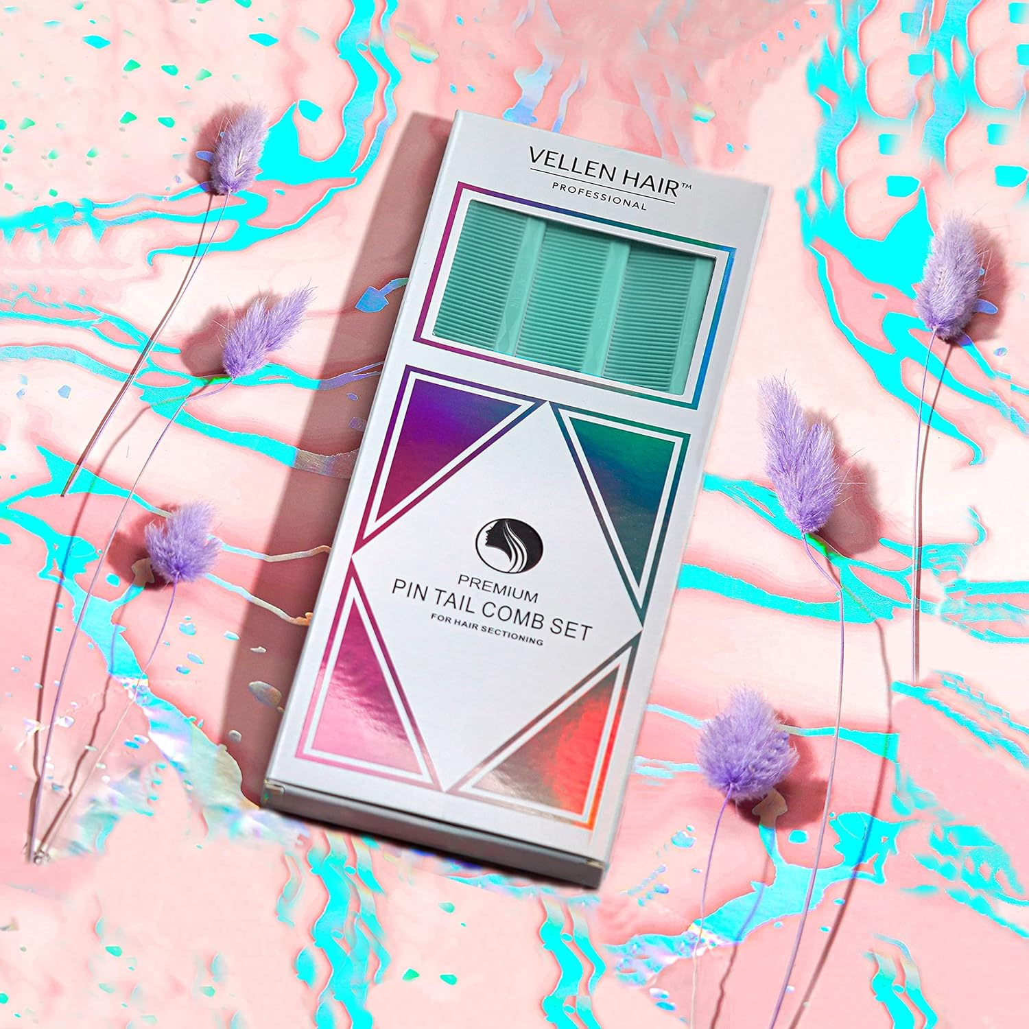 Vellen Hair Professional 9 Inch Rat Tail Combs for Hair Stylists, PEI Material 430&deg;F Heat Resistant and Antistatic, Styling and Highlighting,3 Pack (Mint) - Mint image number 5