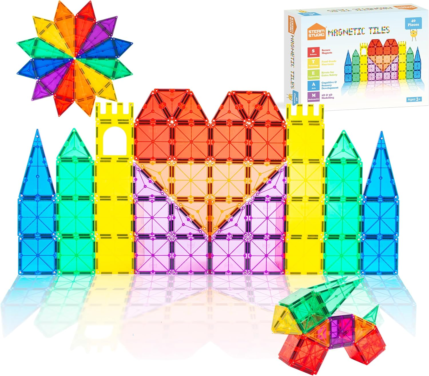 Magnetic Tiles Kids Toys STEAM Magnet Toys for Toddler Magnetic Blocks Building Toys Preschool Learning Sensory Montessori Toys for 3+ Year Old Boys and Girls, Safe Creativity Toddler Kids Toys image number 2