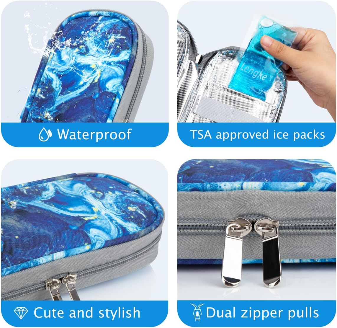 YOUSHARES Insulin Cooler Travel Case, Diabetes Travel Case with 2 X TSA Approved Ice Packs, Insulated Medication Travel Bag for Diabetic Supplies, Medicine Cooler for Travel (Quicksand Blue) - 01 Y13_Green image number 2