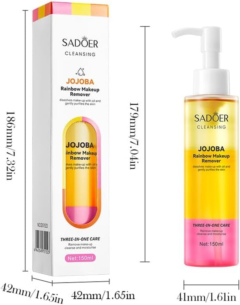 SADOER Rainbow Makeup Remover, Three-In-One Care Cleansing Oil, 150Ml, Fast Dissolving Formula with No Residue, Moisturizing image number 4