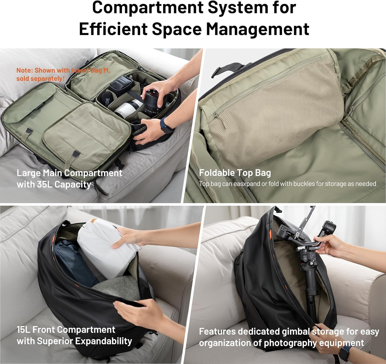 PGYTECH Onemo Travel Backpack 35L, Multifunctional Camera Bag for Traveler and Photographer, Hiking Backpack for Canon/Nikon/Sony and DJI Drones, Waterproof Insert for Laptop up to 16 Inch, Green image number 5