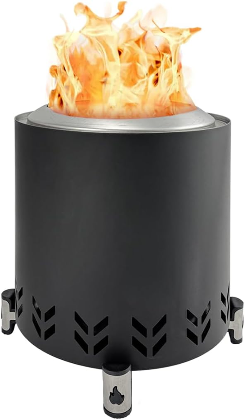 Tow Smokeless Fire Pit, 7Inch Wood Burning Fireplaces with Removable Ash Pan, Portable Outdoor Bonfire Firepit with Stand, Backyard, Patio & Camping, Stainless Steel, Easy to Setup (Stainless Steel)